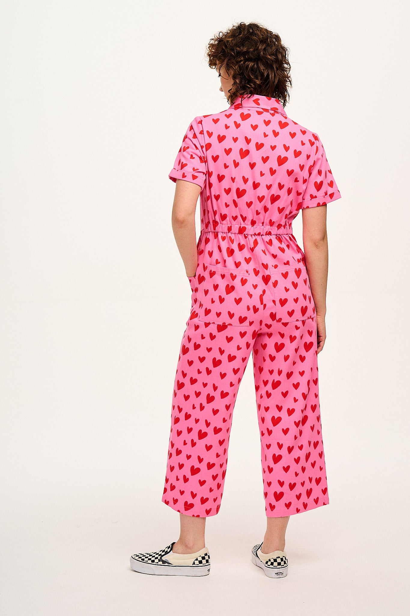 Ragan - Cotton Jumpsuit in Pink Heart Cupid Print