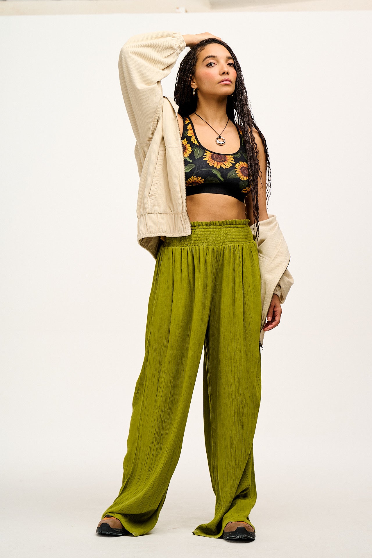 Iona - Racer Back Cotton & Bamboo Crop Top in Sunflower Print