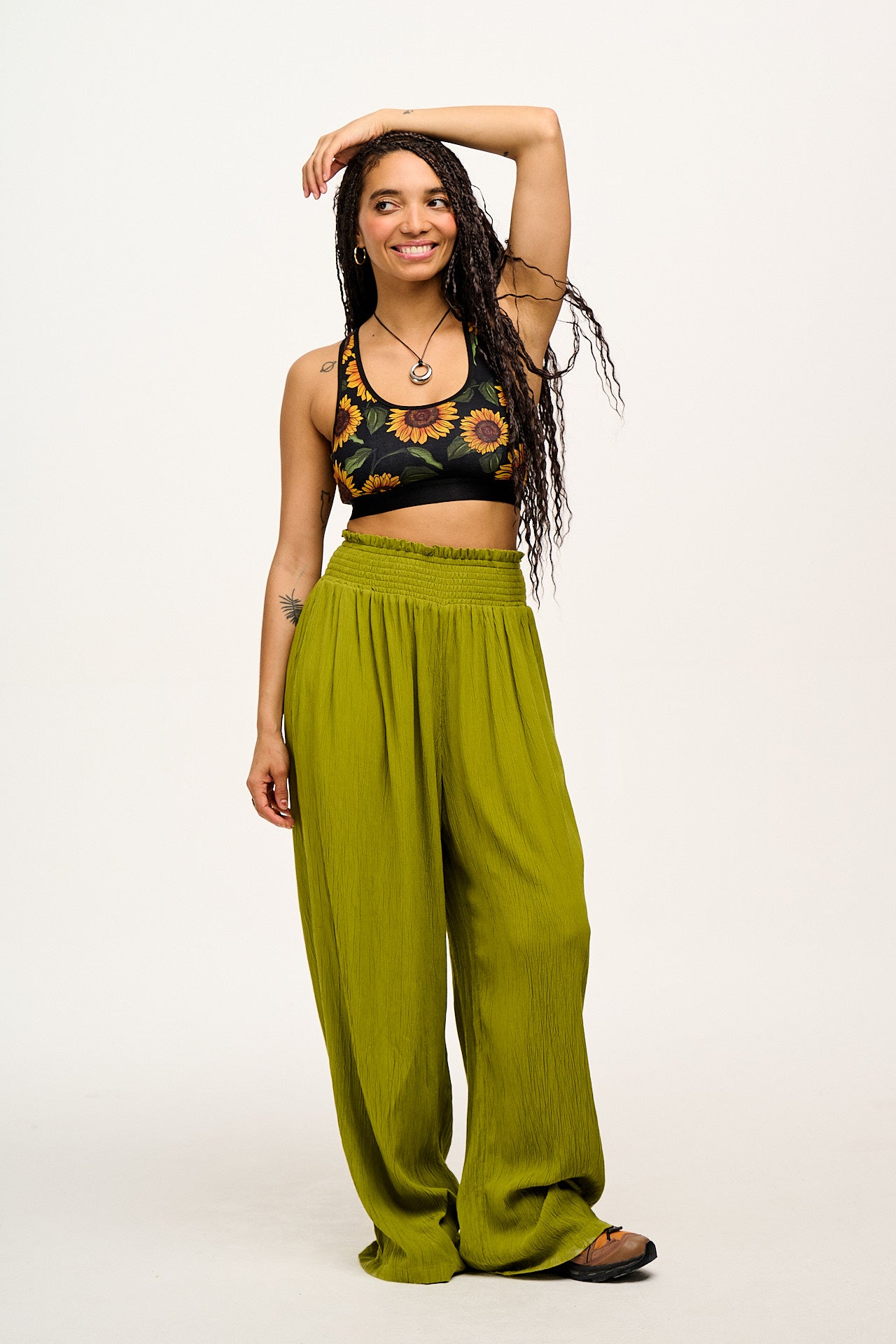 Iona - Racer Back Cotton & Bamboo Crop Top in Sunflower Print