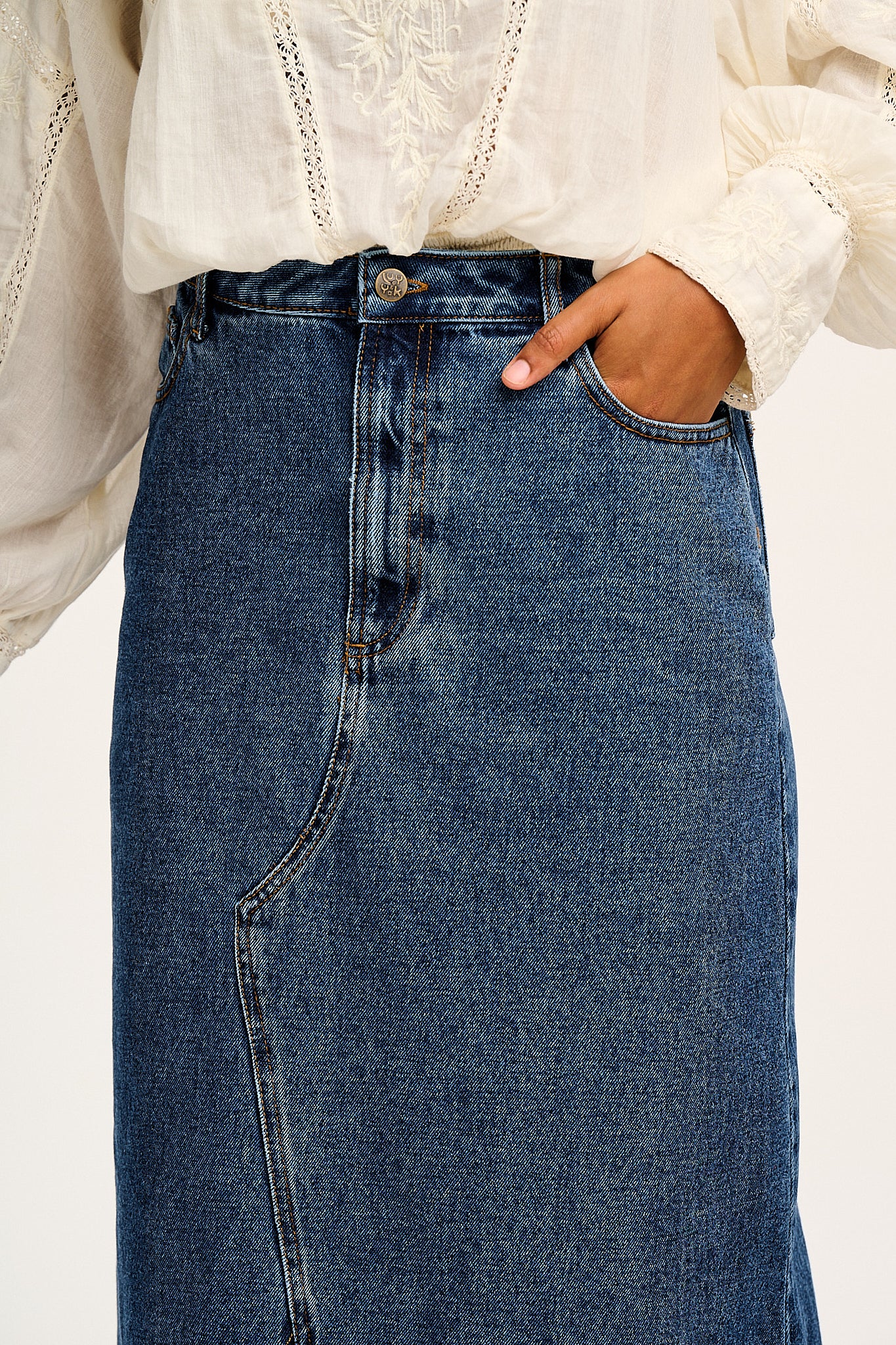 Liv - Maxi Denim Skirt in Mid Wash Blue