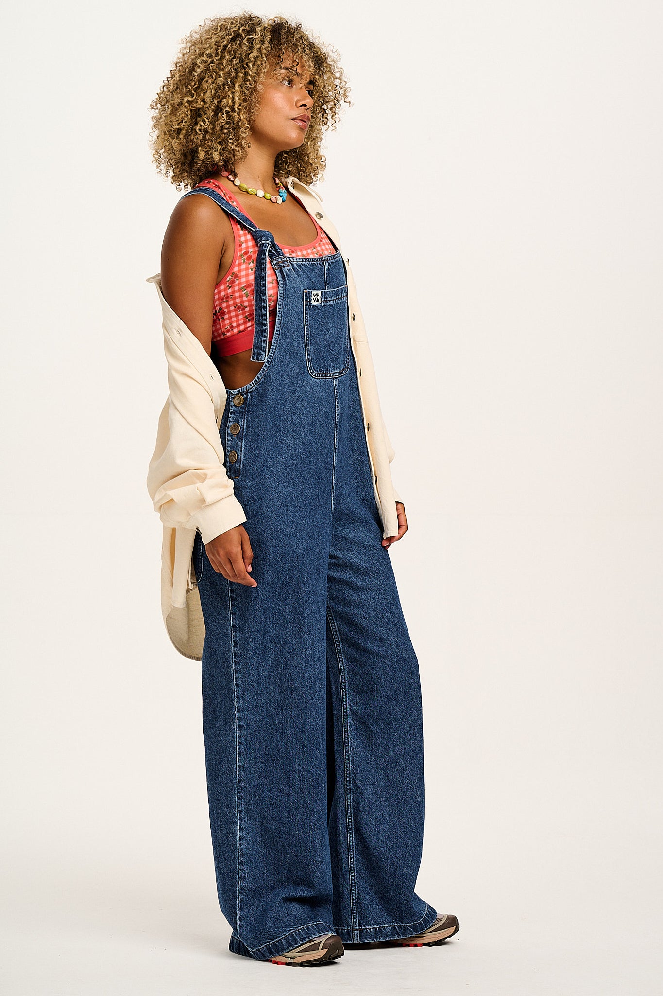 Ali - Slouchy Denim Dungarees in Mid Wash Blue