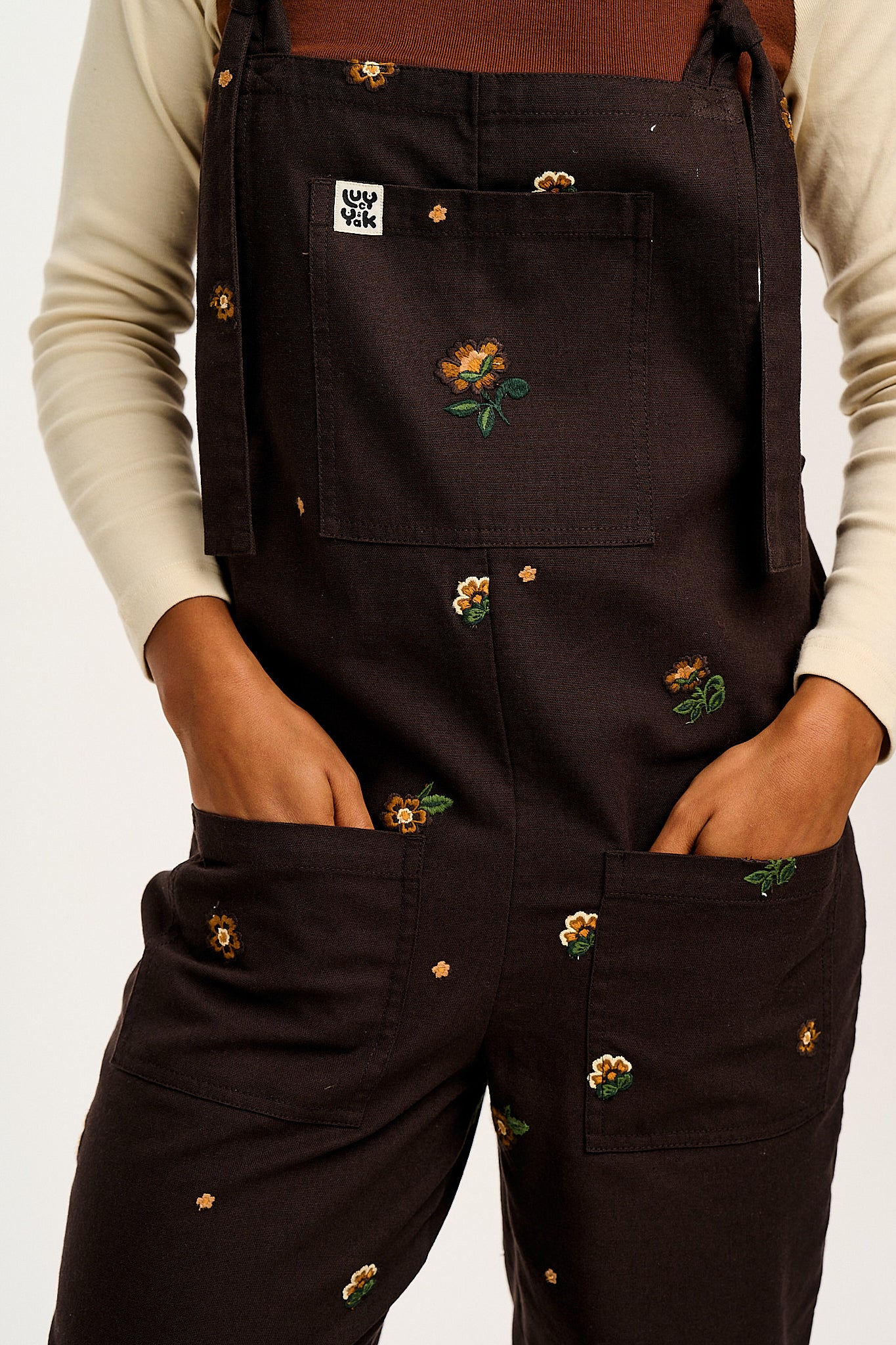 Original - Cotton Dungarees in Brown with Clara Embroidery