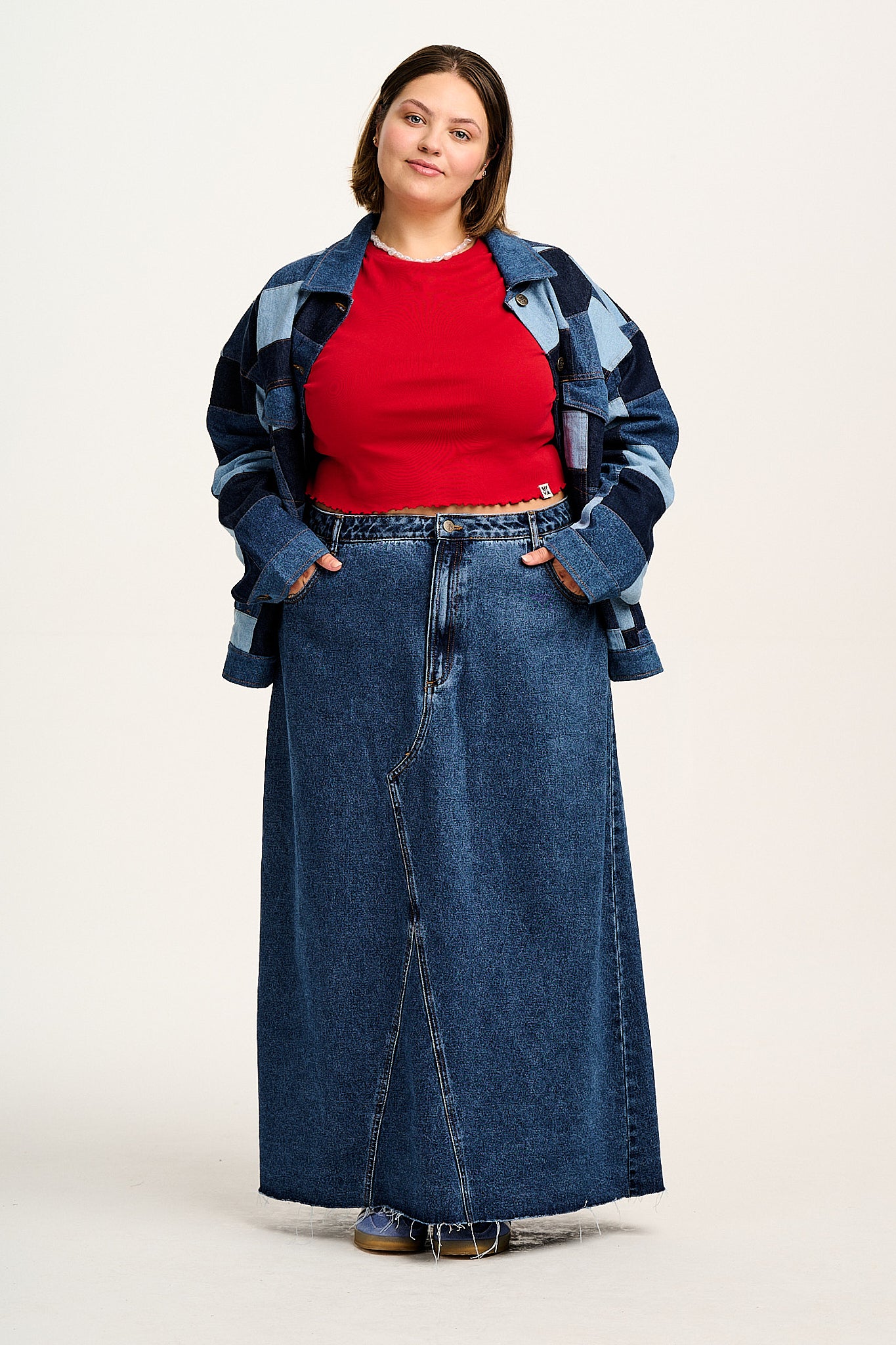 Liv - Maxi Denim Skirt in Mid Wash Blue