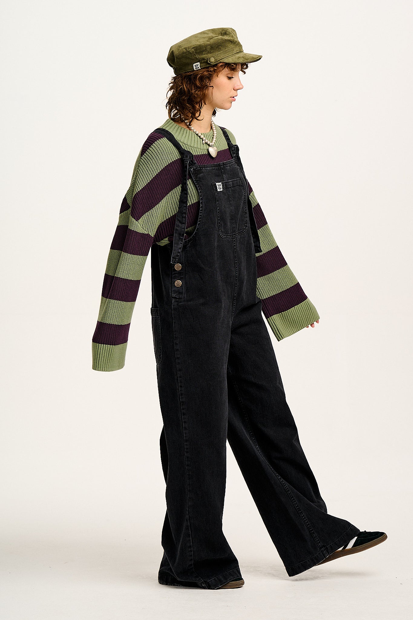 Ali - Slouchy Denim Dungarees in Washed Black