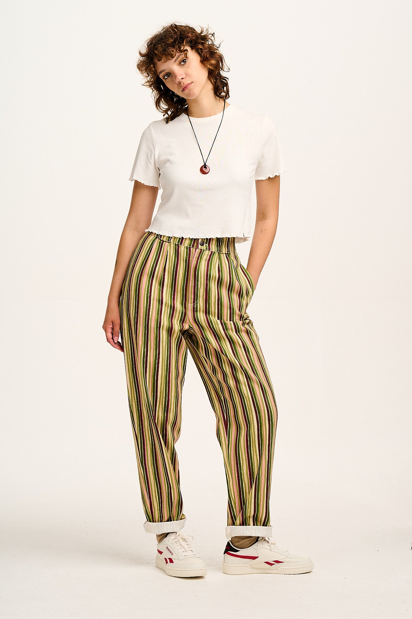 Addison - Tapered Twill Trousers in Elm Stripe