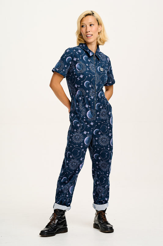 Rex - Short Sleeve Corduroy Jumpsuit in Aurora Print