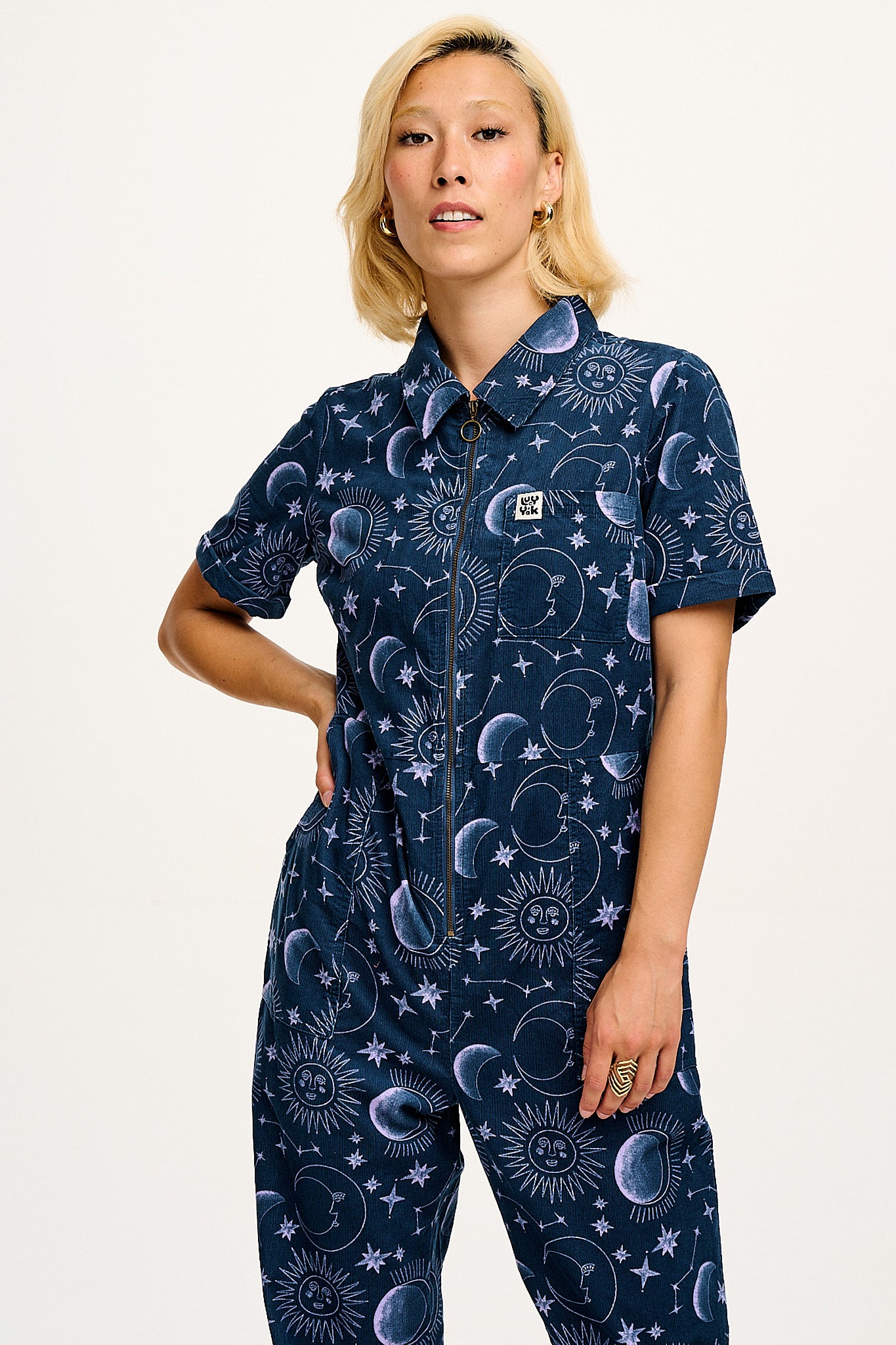 Rex - Short Sleeve Corduroy Jumpsuit in Aurora Print