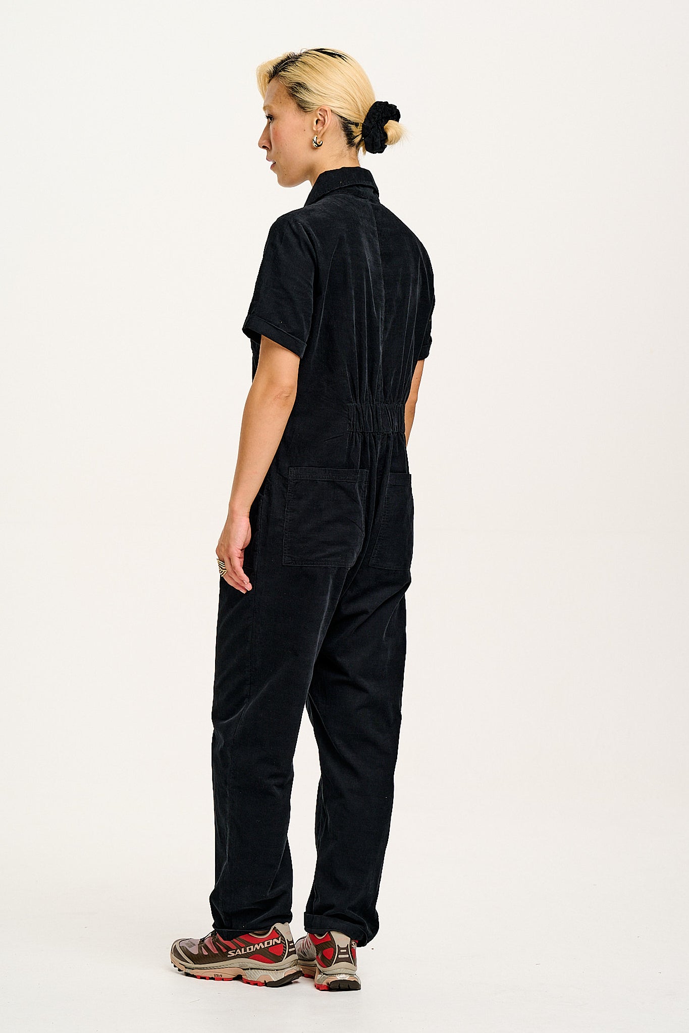 Rex - Short Sleeve Corduroy Jumpsuit in Black