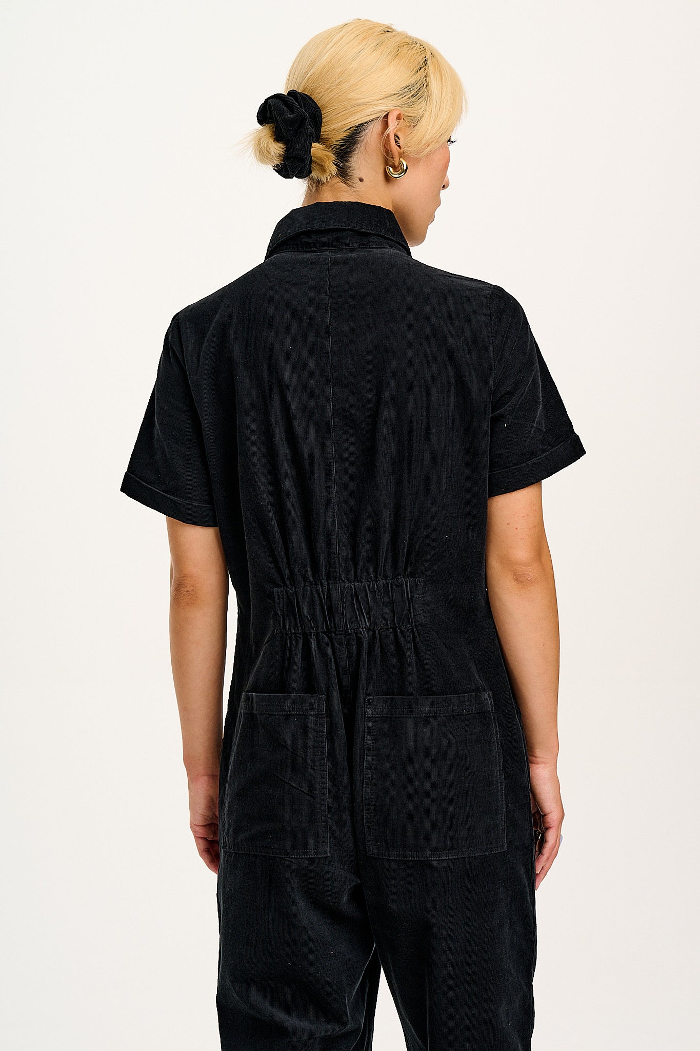 Rex - Short Sleeve Corduroy Jumpsuit in Black