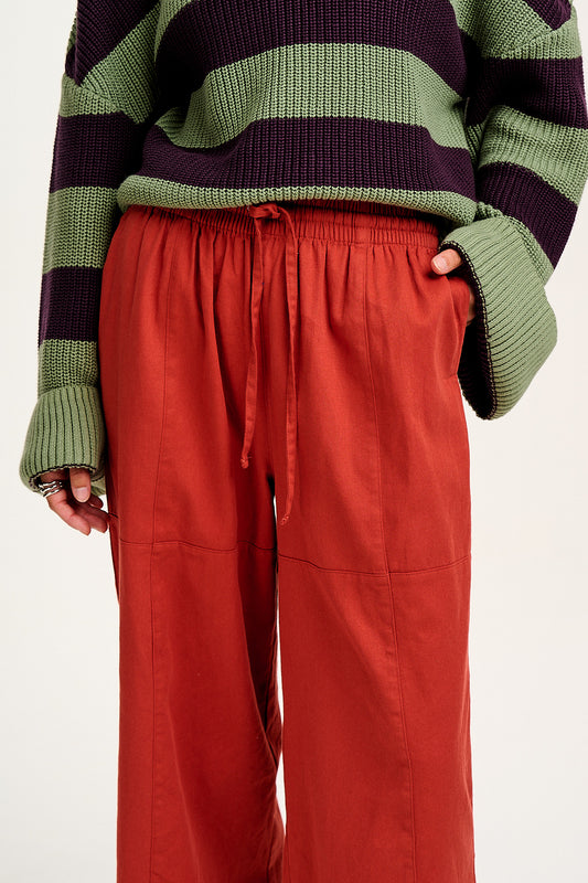 Chuck - Wide Leg Cotton Trousers in Red Ochre