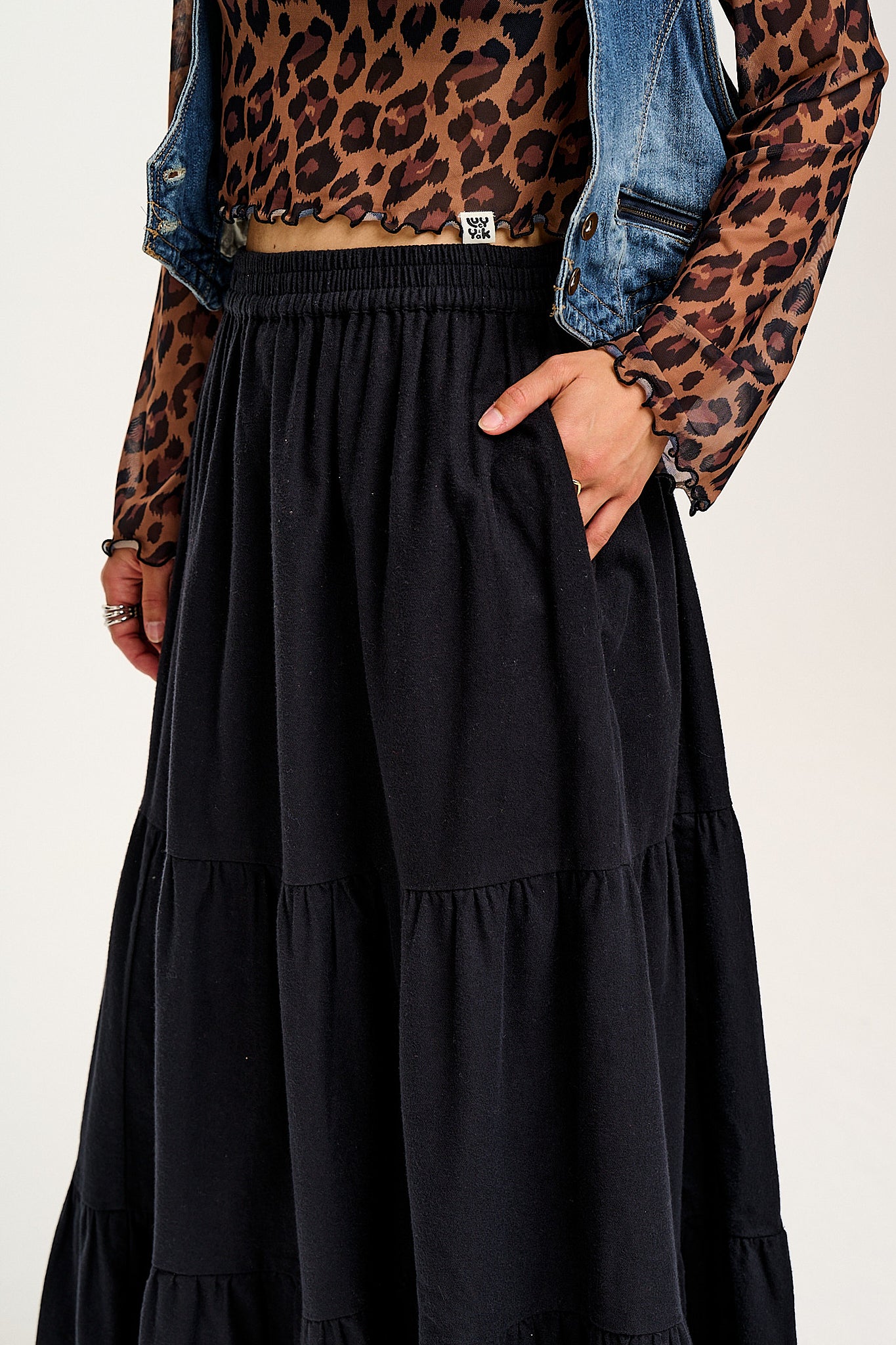 Brie - Elasticated Maxi Cotton Skirt in Black