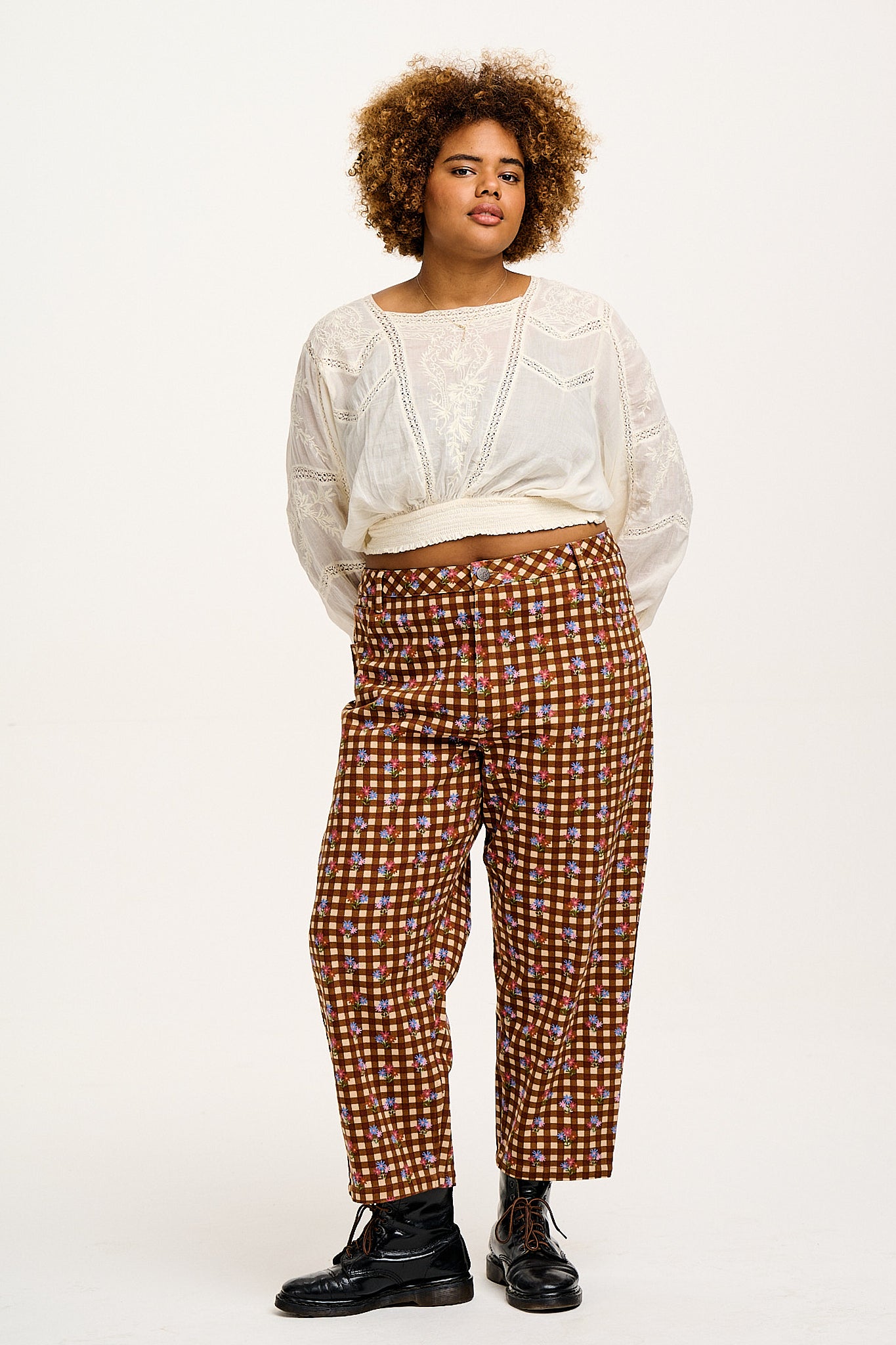 Drew - Straight Leg Twill Trousers in Meryl Check Print