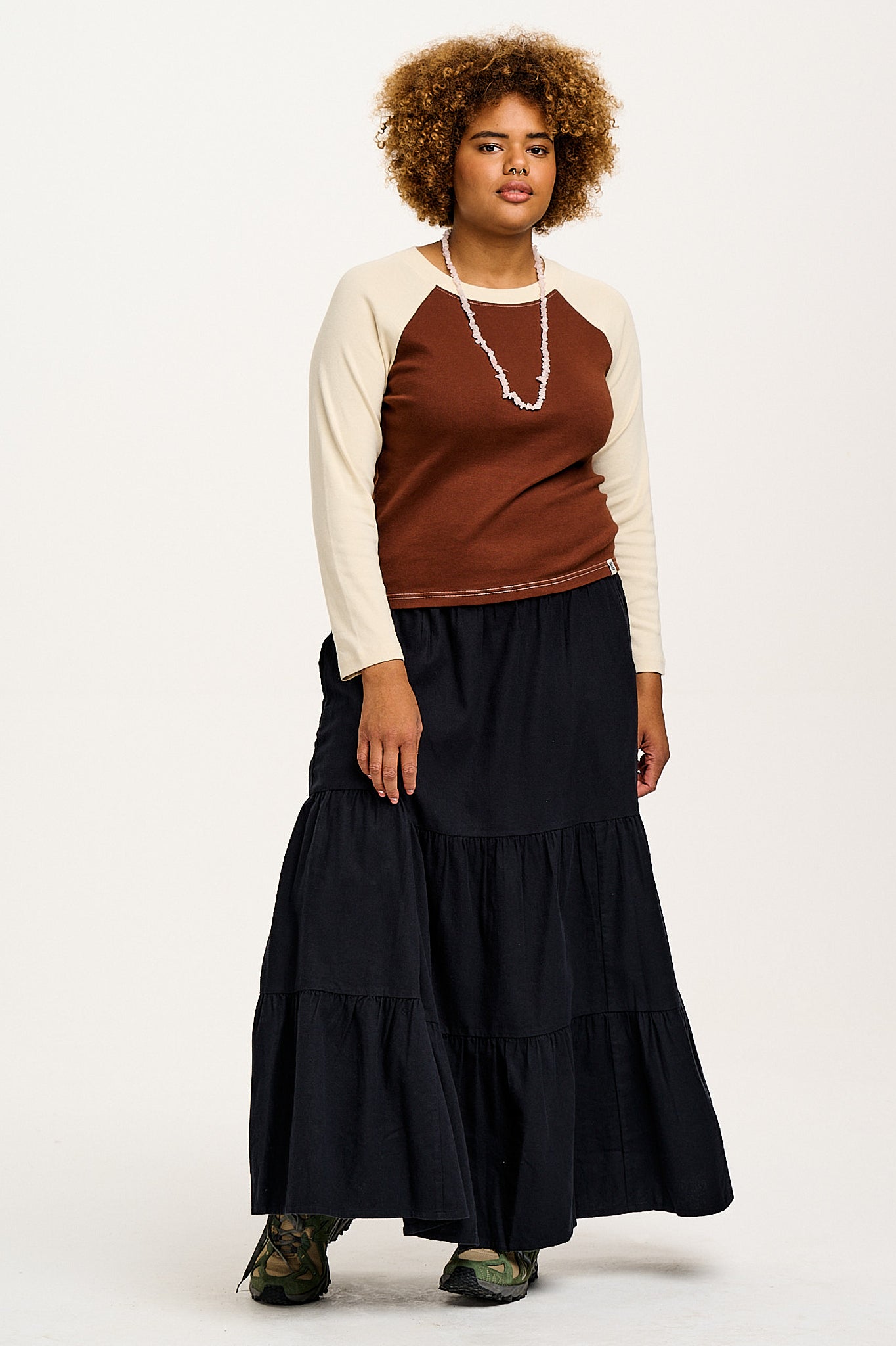 Brie - Elasticated Maxi Cotton Skirt in Black