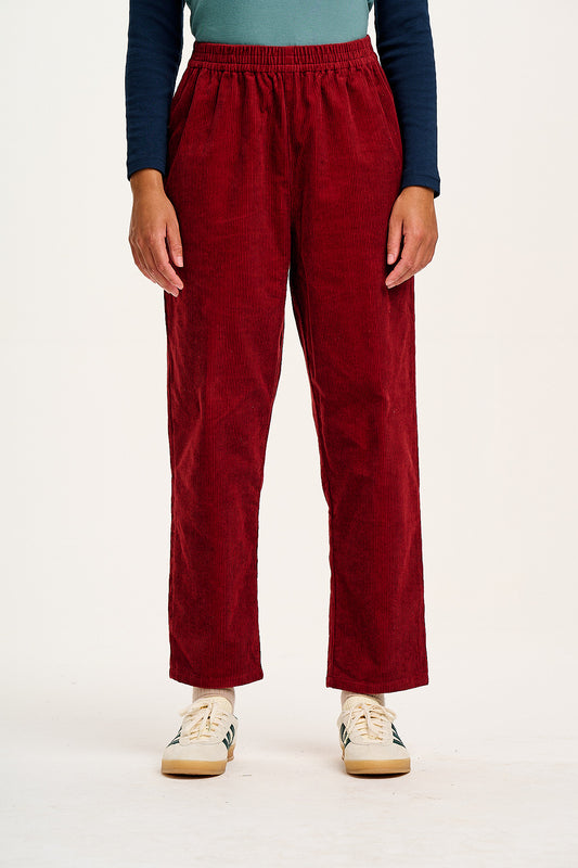 Billie - Corduroy Trousers in Maroon Red