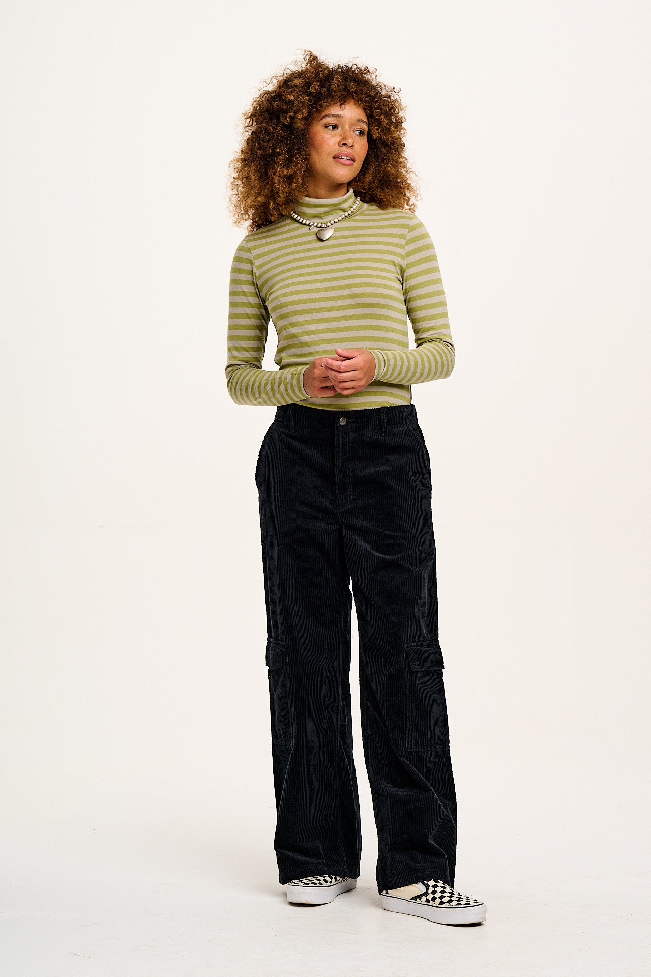 Hayden - Cotton & TENCEL™ Modal Roll Neck Top in Sage Stripe