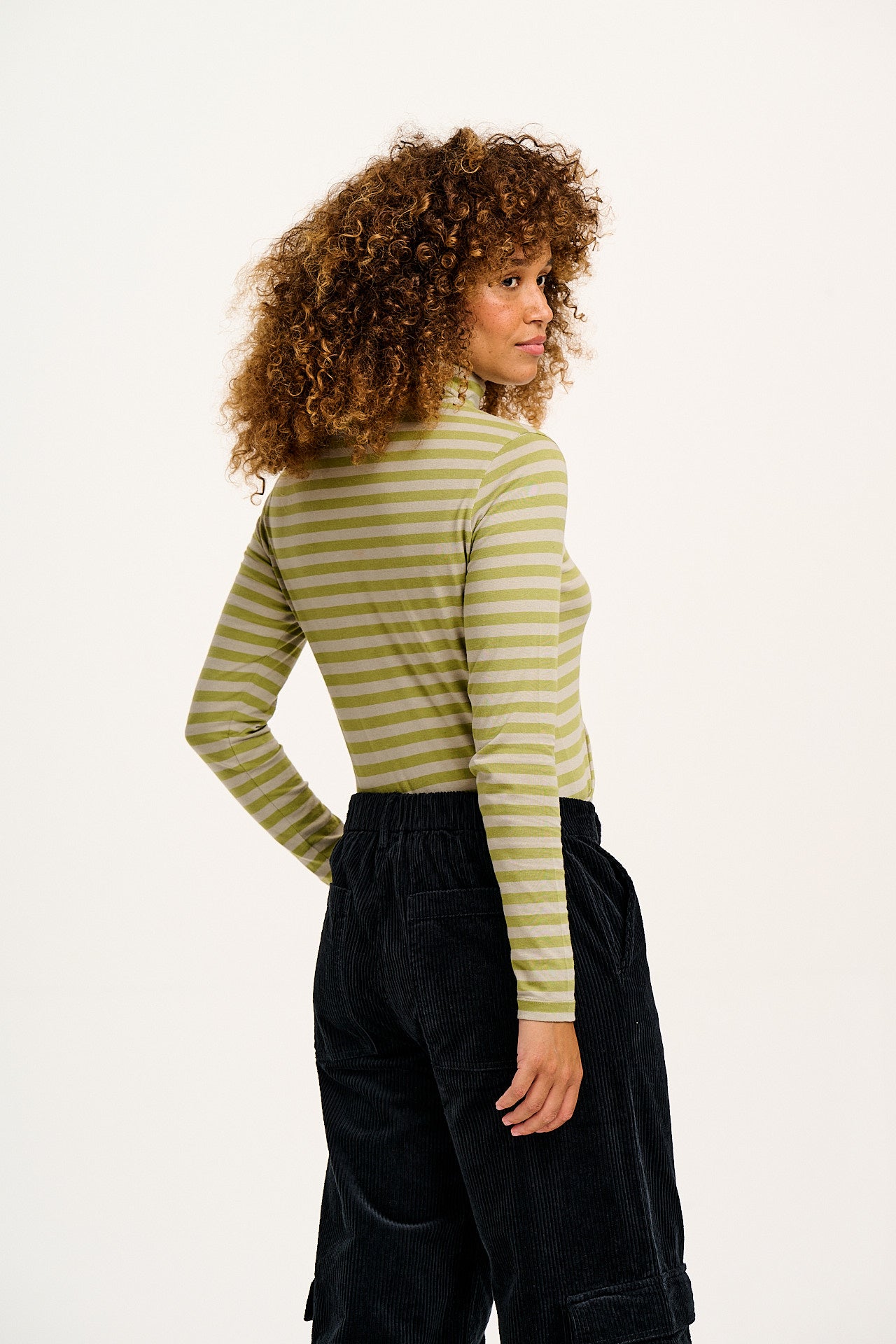 Hayden - Cotton & TENCEL™ Modal Roll Neck Top in Sage Stripe