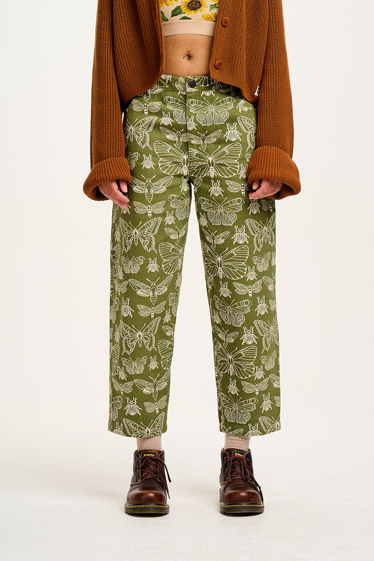 Drew - Straight Leg Twill Trousers in Papilio Print