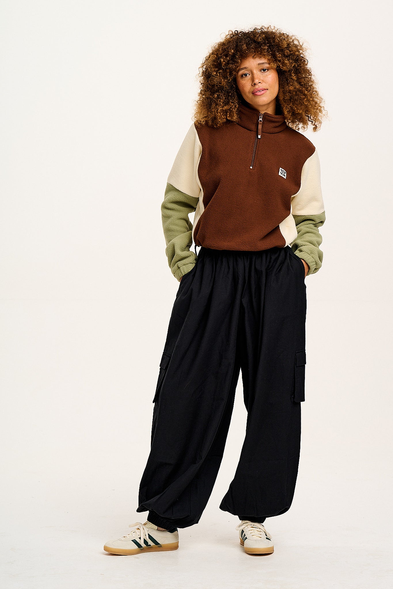 Blake - Cropped Polar Fleece in Cocoa, Cream & Sage