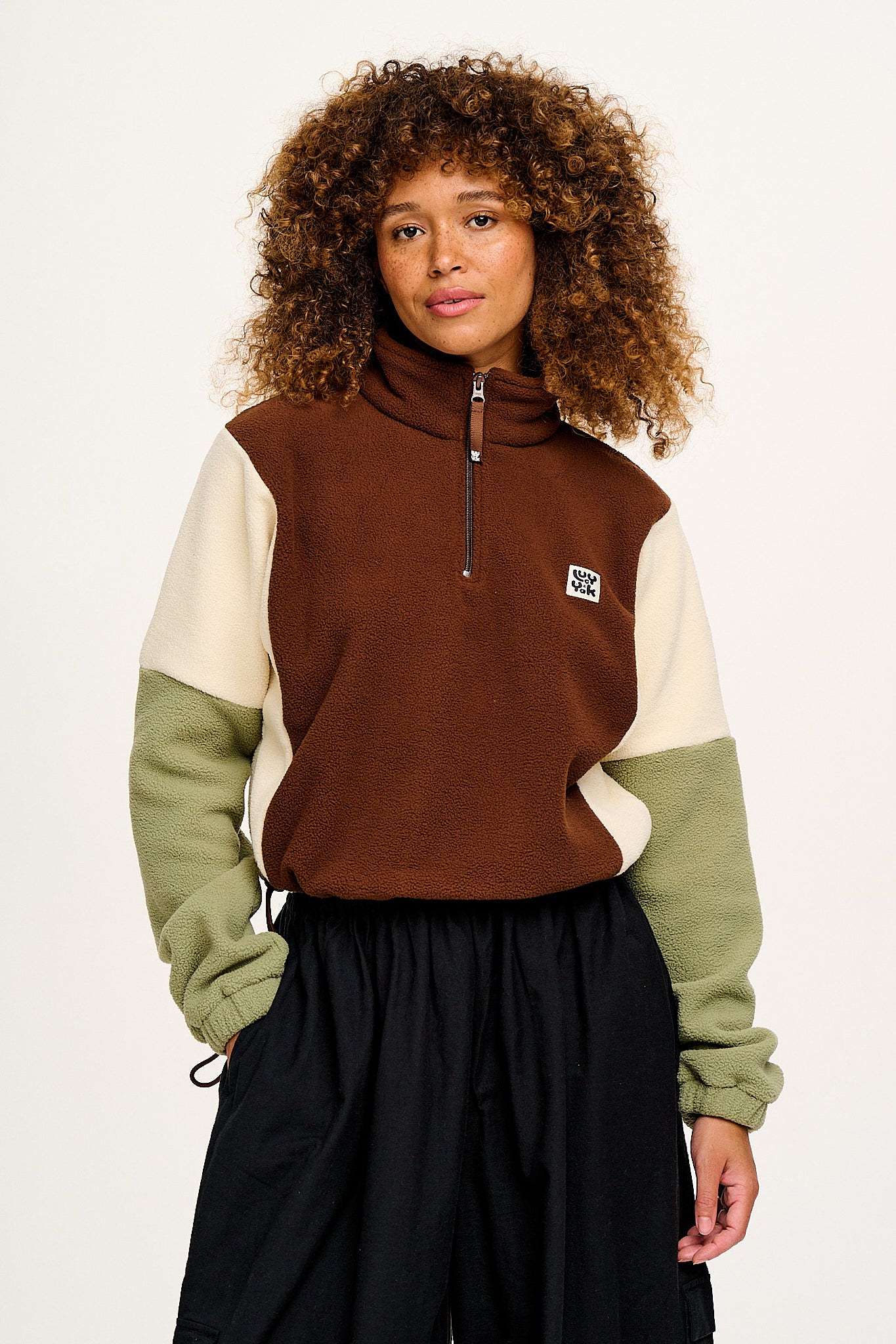 Blake - Cropped Polar Fleece in Cocoa, Cream & Sage