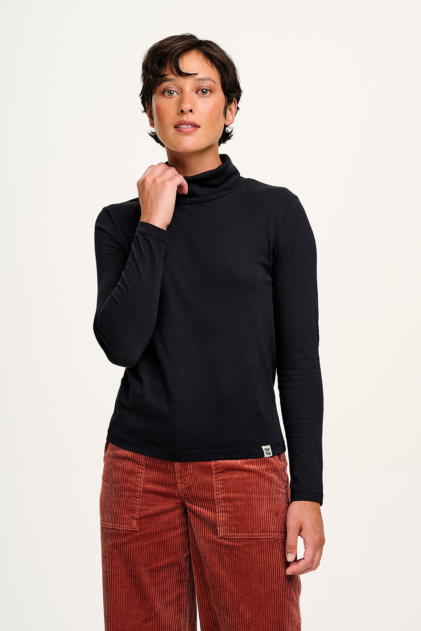 Hayden - Cotton & TENCEL™ Modal Roll Neck Top in Black