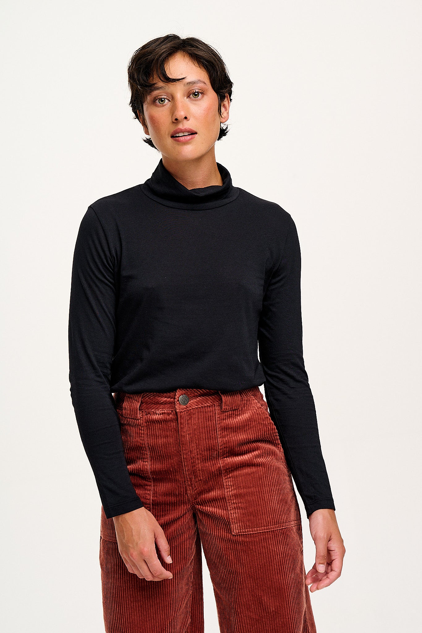 Hayden - Cotton & TENCEL™ Modal Roll Neck Top in Black