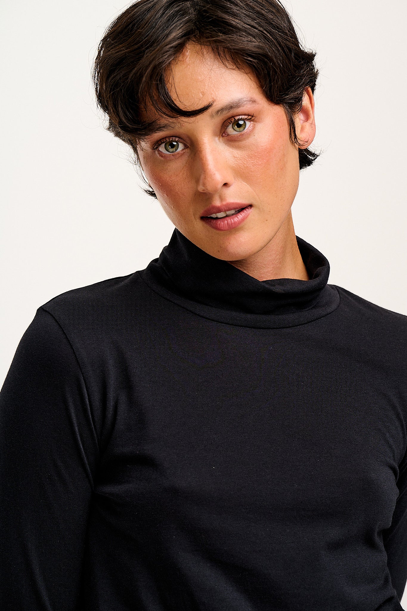 Hayden - Cotton & TENCEL™ Modal Roll Neck Top in Black