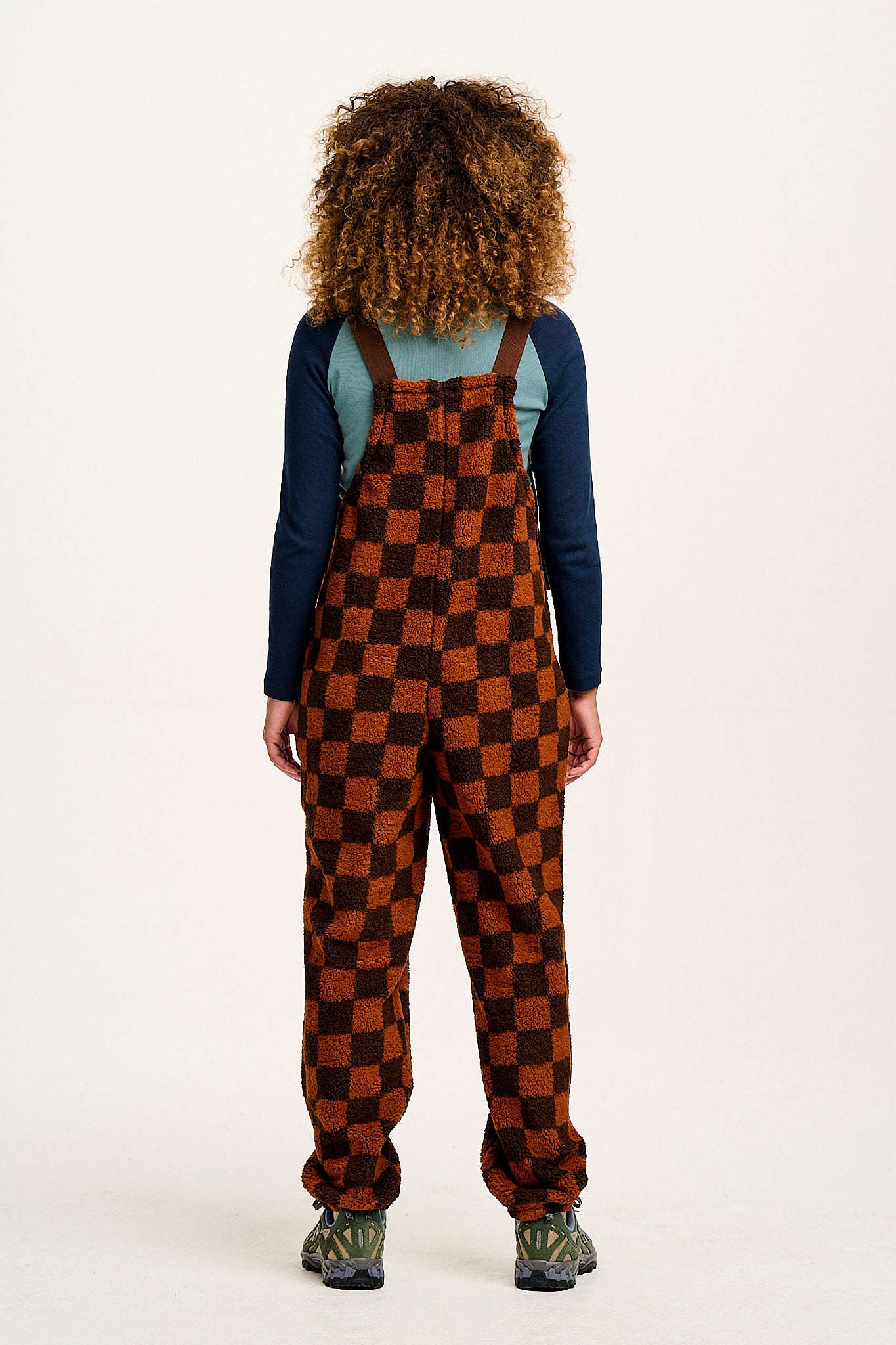 Baloo - Borg Fleece Dungarees in Terry Brown Check Print