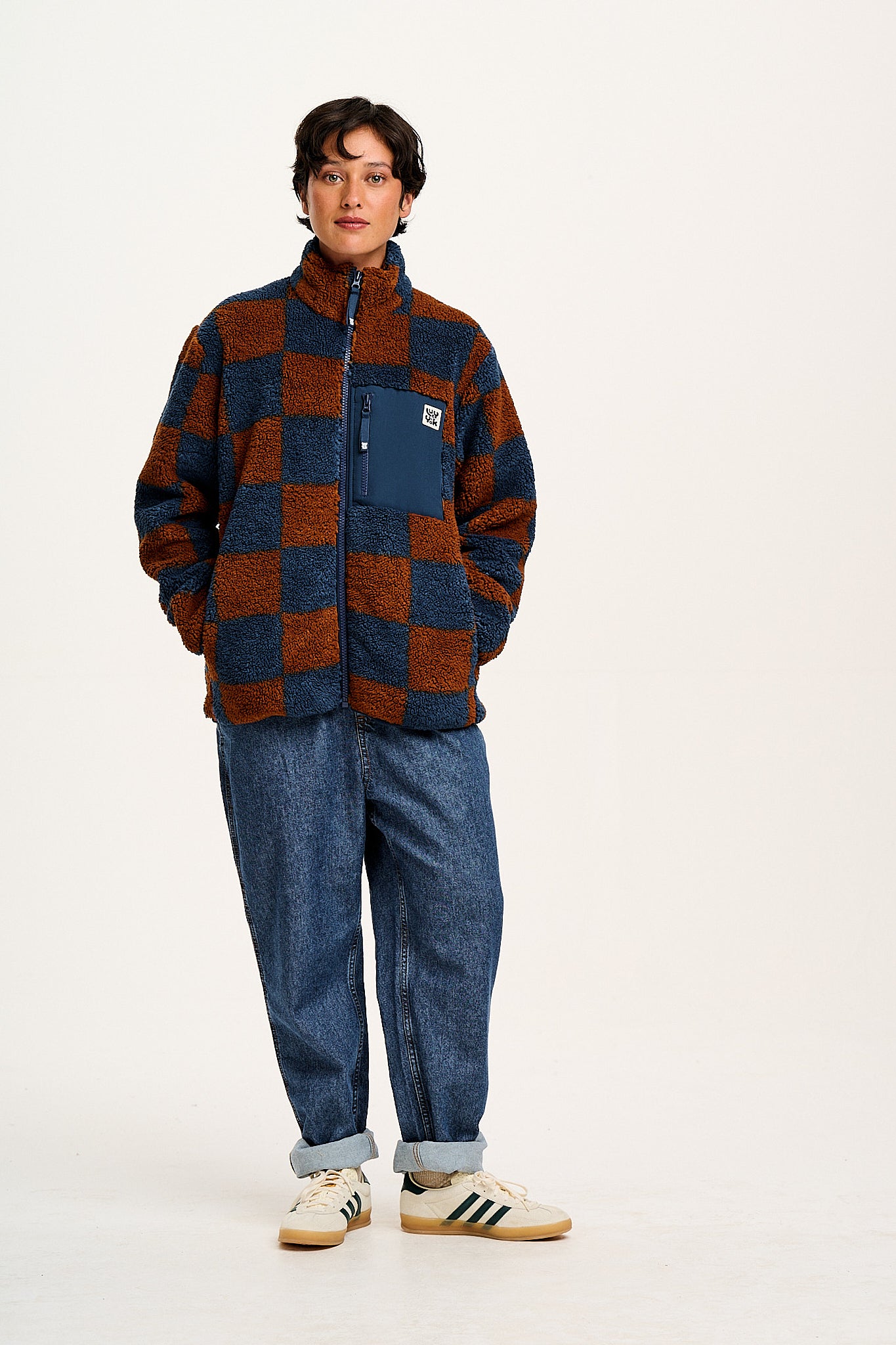 Harper - Fleece Jacket in Brown & Blue Chester Check Print