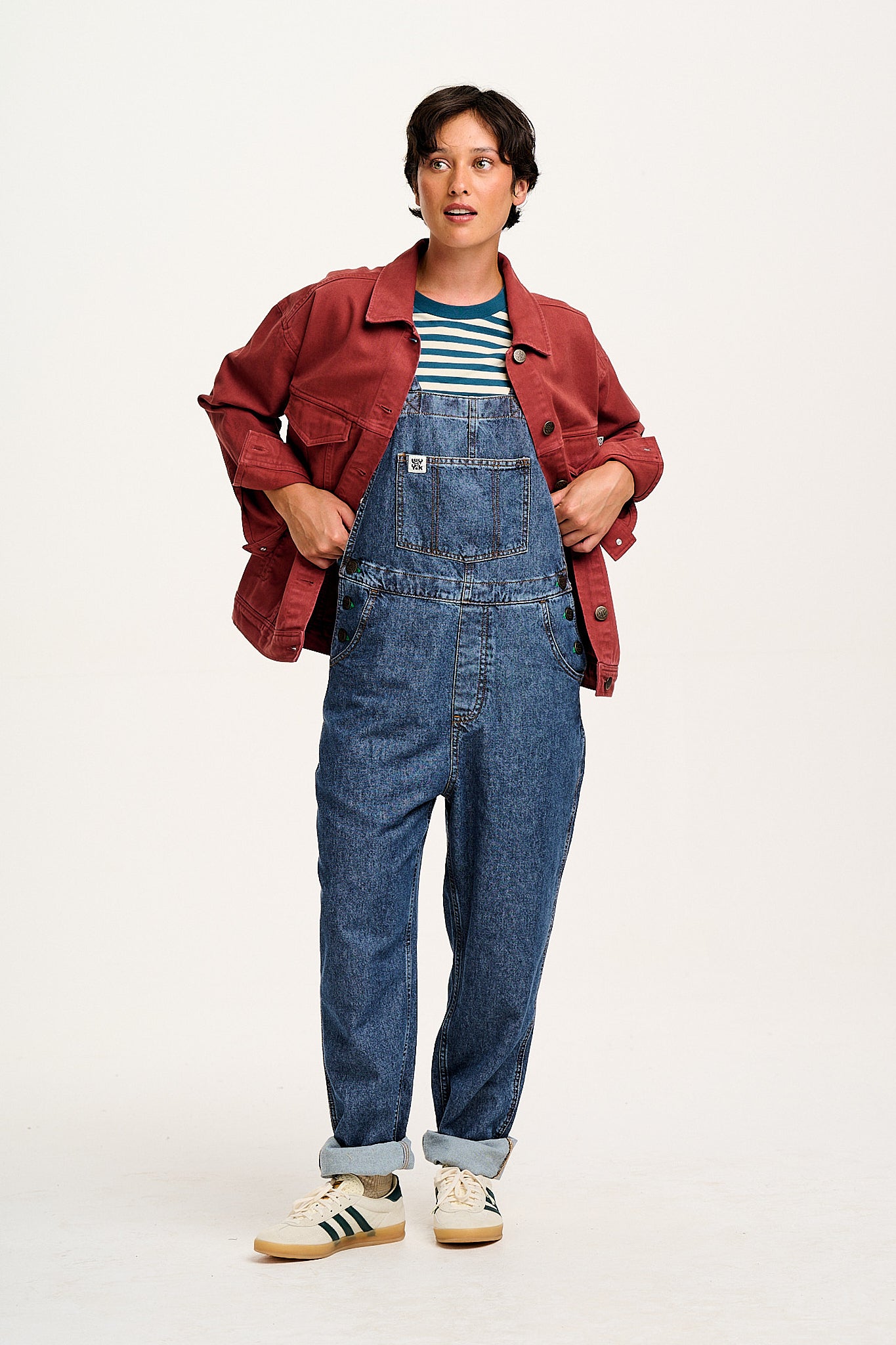 Reuben - Denim Dungarees in Mid Wash Blue