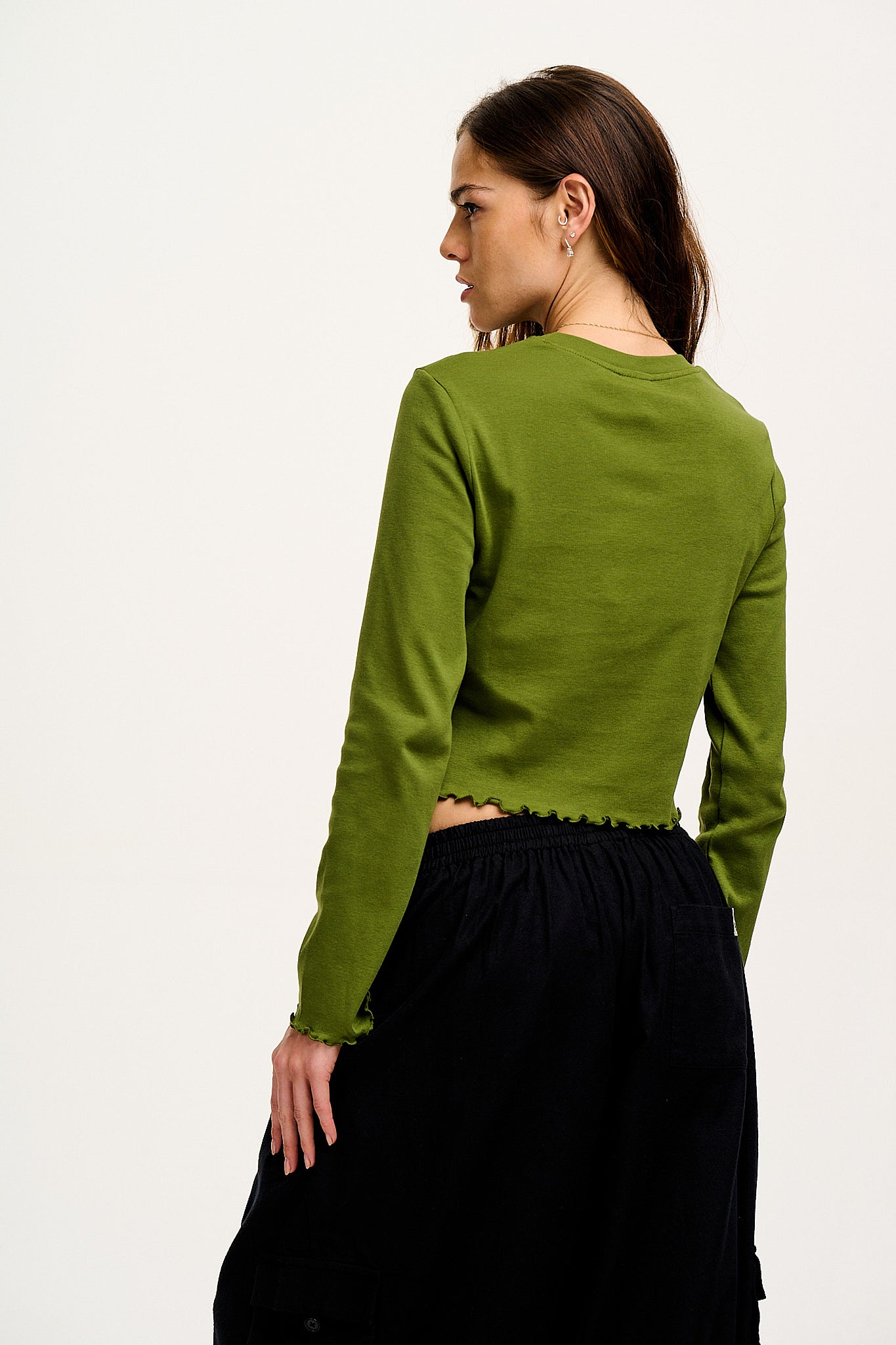 Hansel - Long Sleeve Cotton Top in Pesto Green