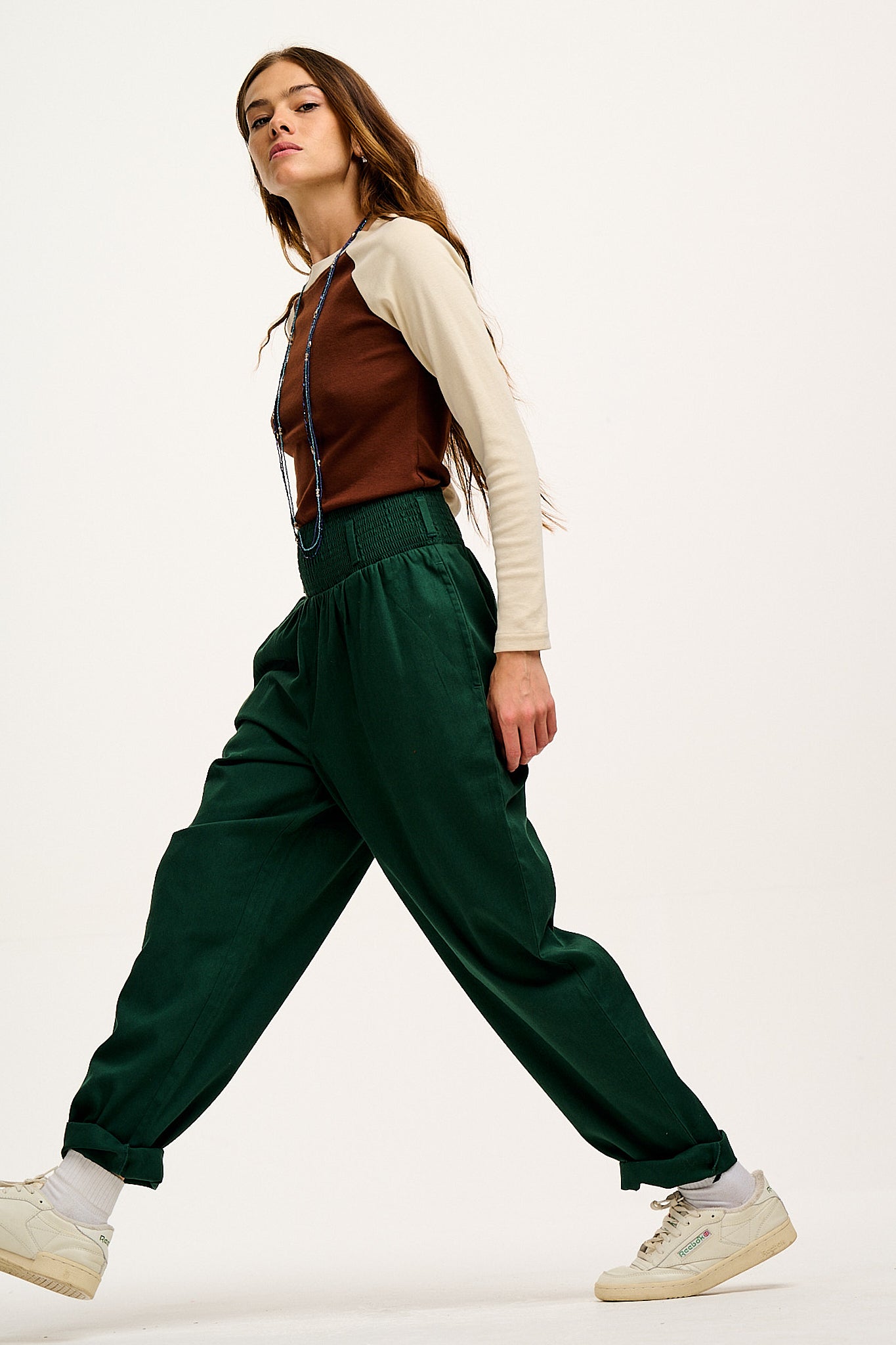 Alexa - Cotton Trousers in Posy Green