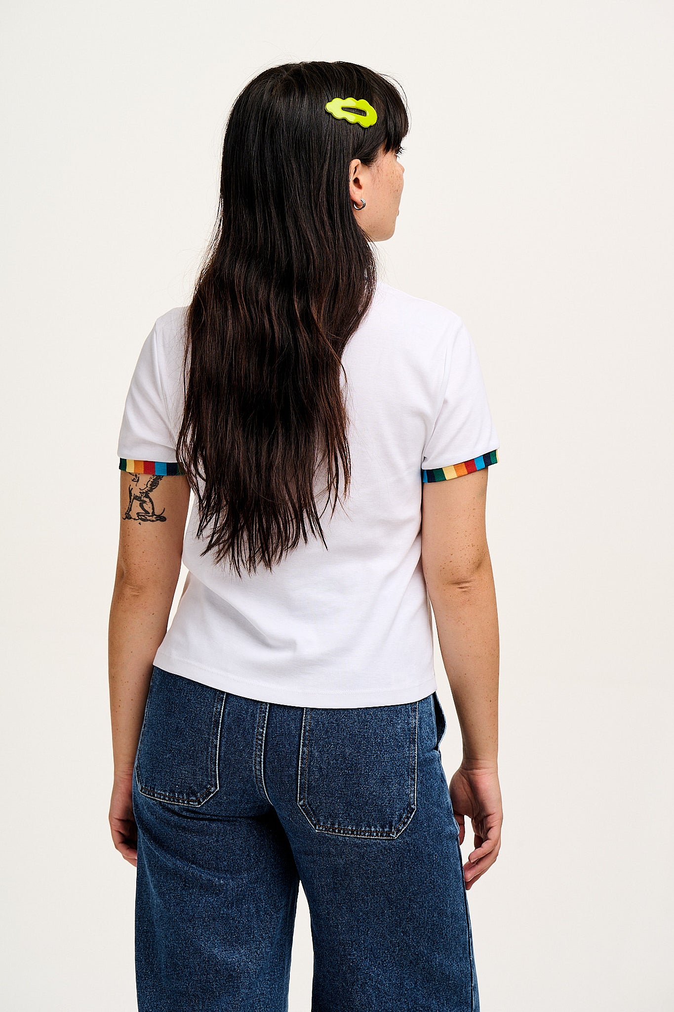 Maya - Cotton Tee in White Rainbow Print