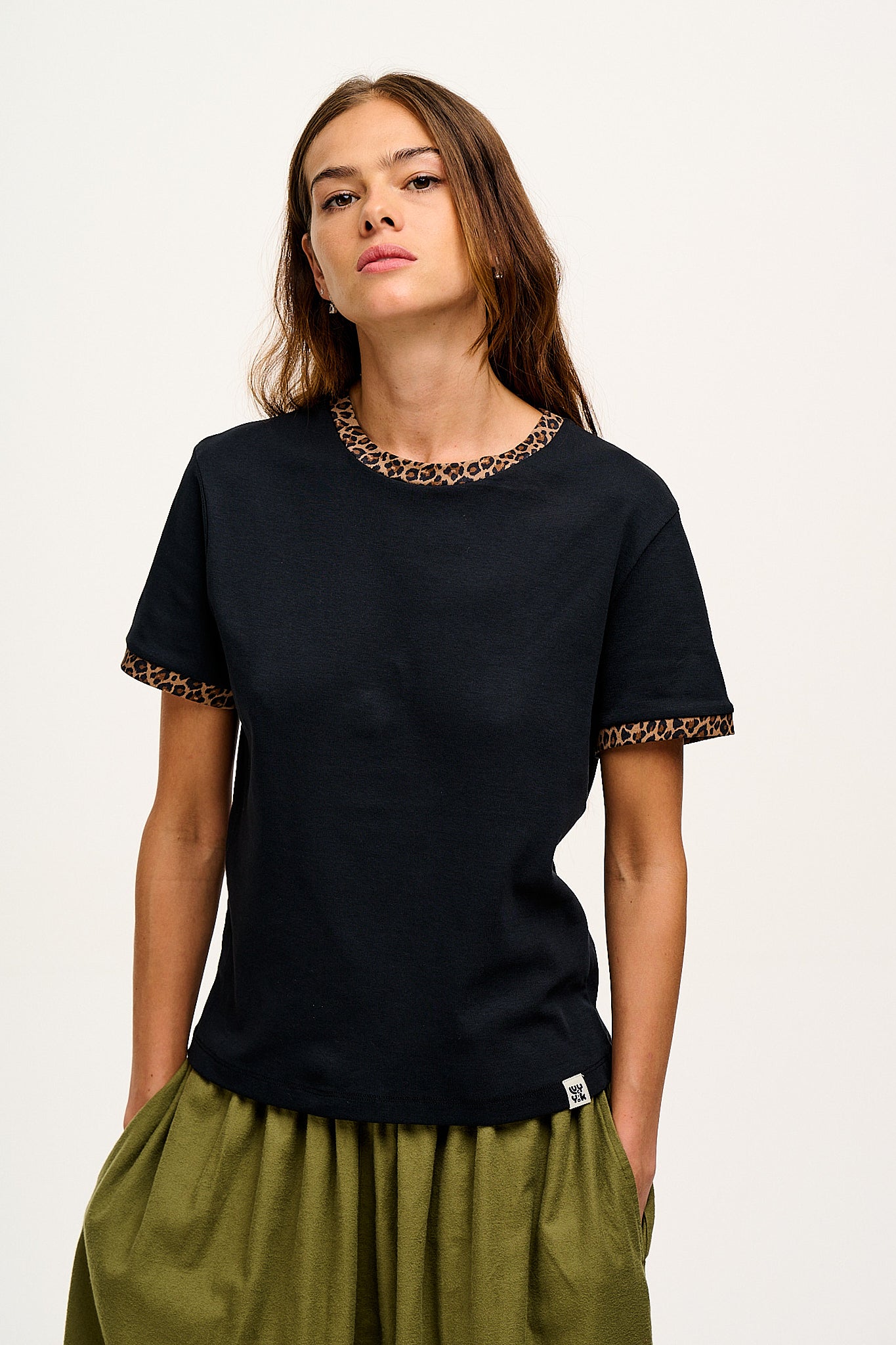 Maya - Cotton Tee in Black Leopard Print