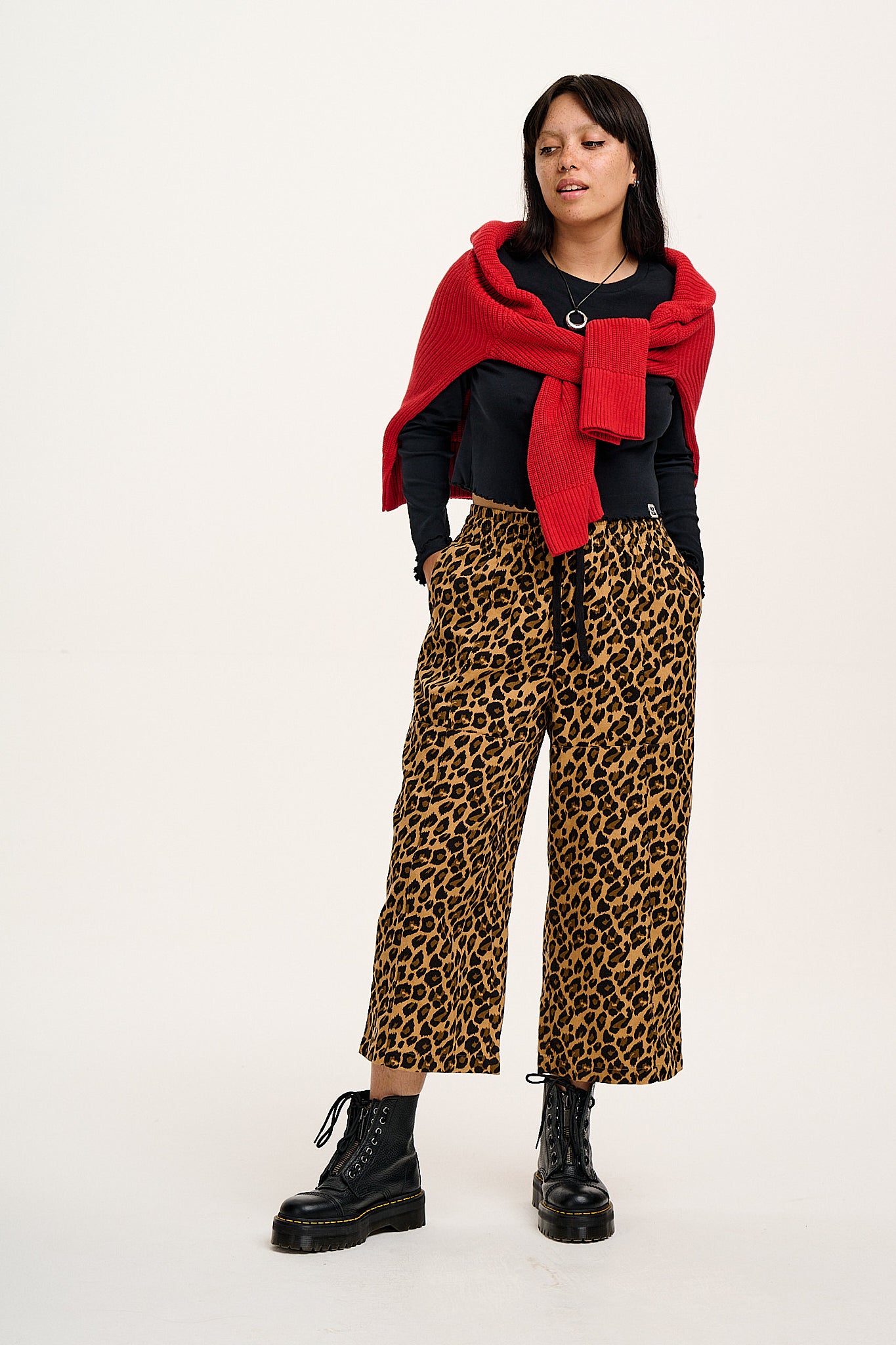 Chuck - Wide Leg Cotton Trousers in Leopard Print