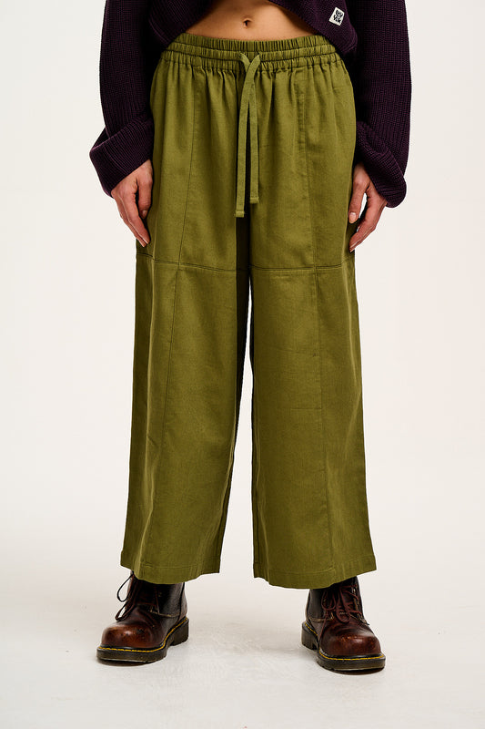 Chuck - Wide Leg Cotton Trousers in Khaki