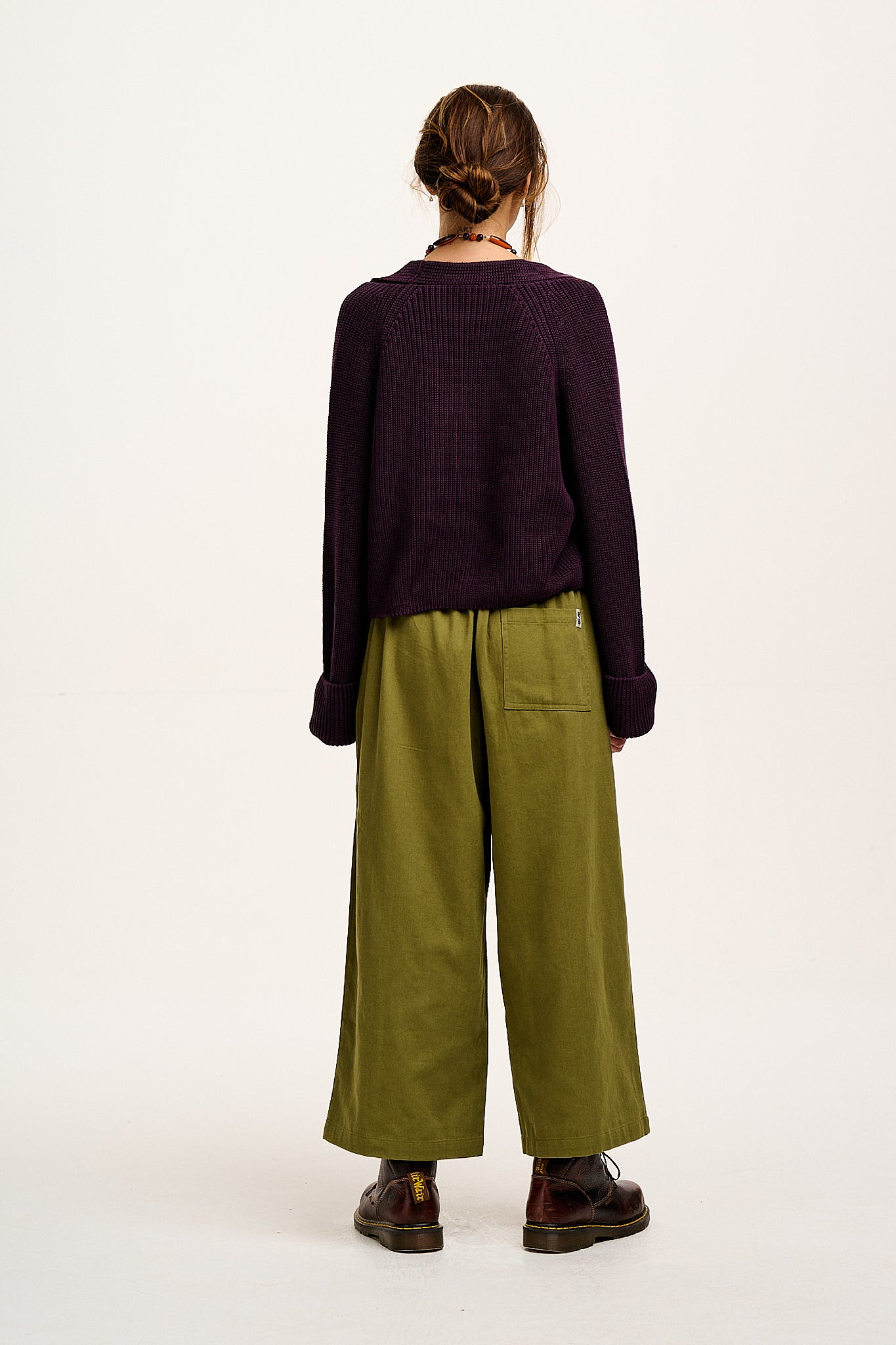 Chuck - Wide Leg Cotton Trousers in Khaki