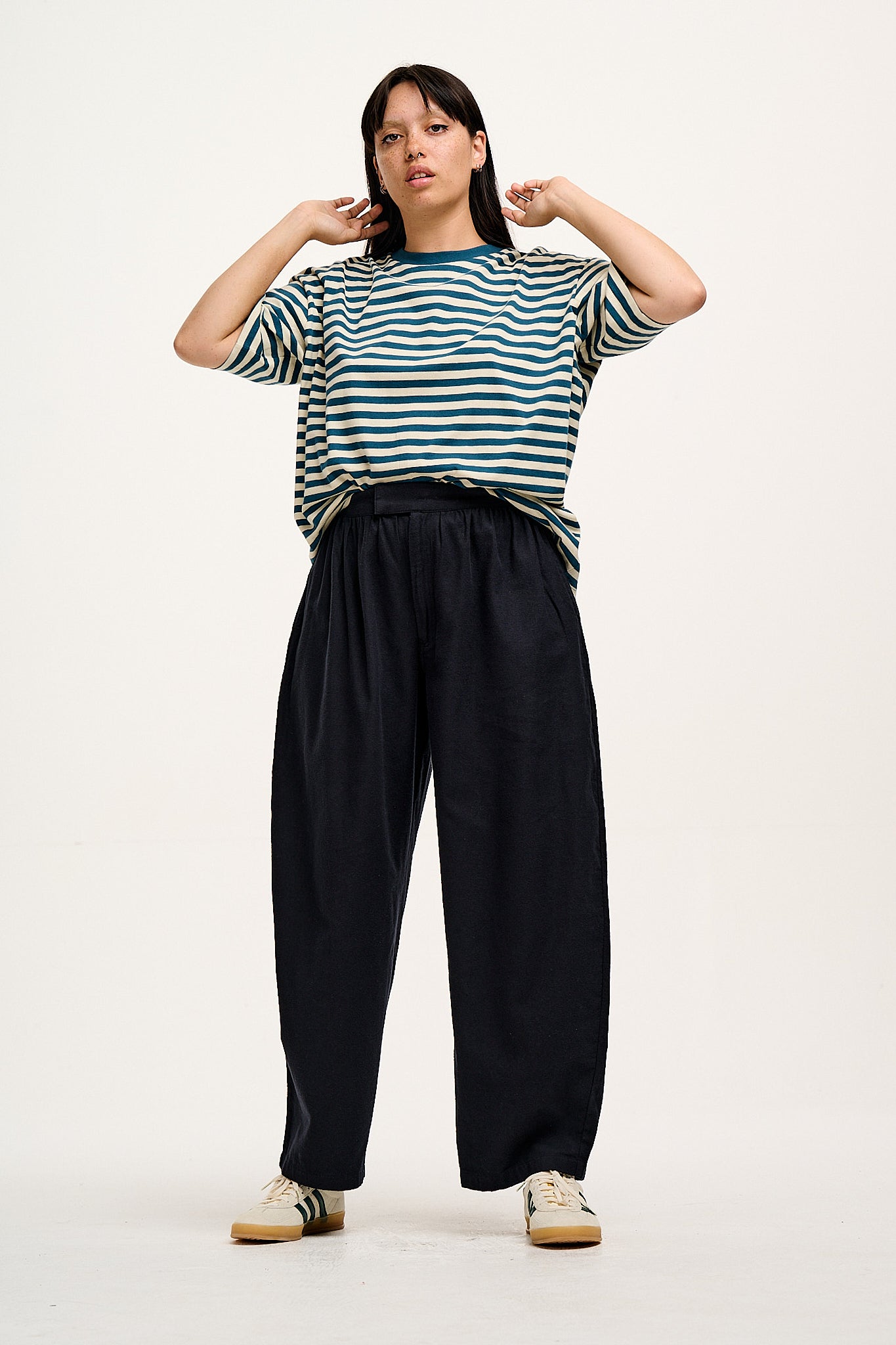 Beau - Balloon Brushed Cotton Trousers in Black