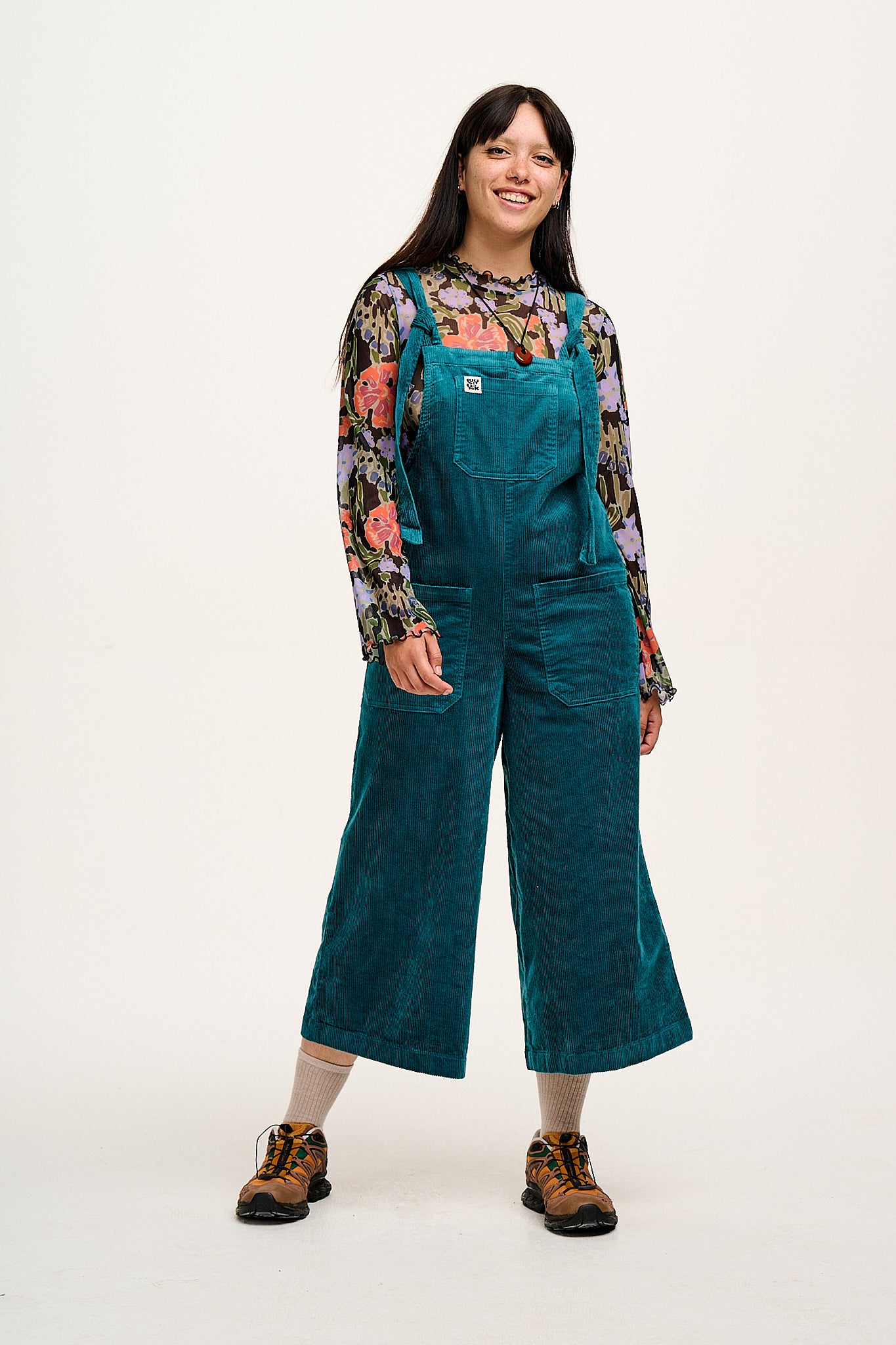 Jenny - Wide Leg Corduroy Dungarees in Teal