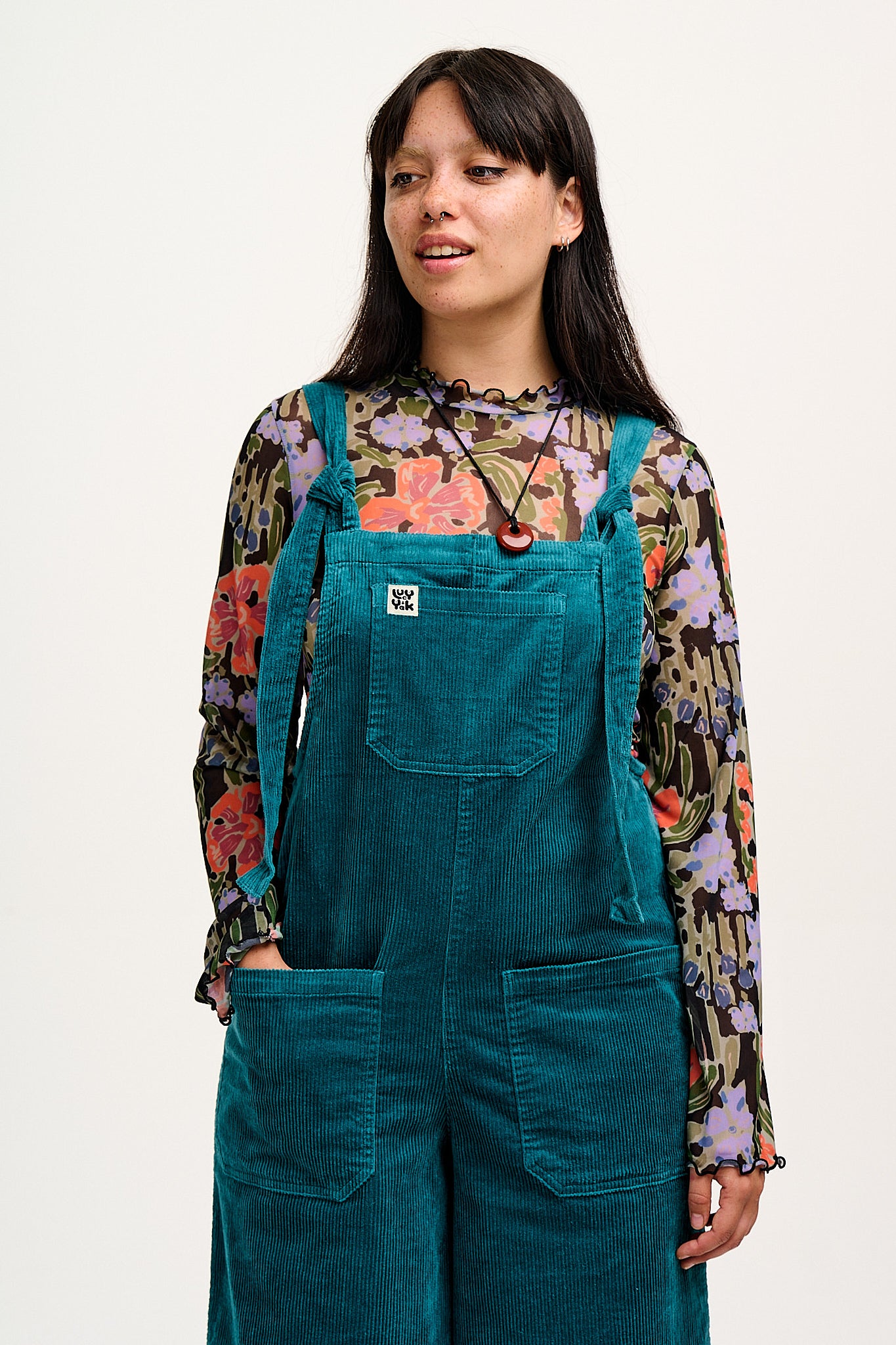 Jenny - Wide Leg Corduroy Dungarees in Teal