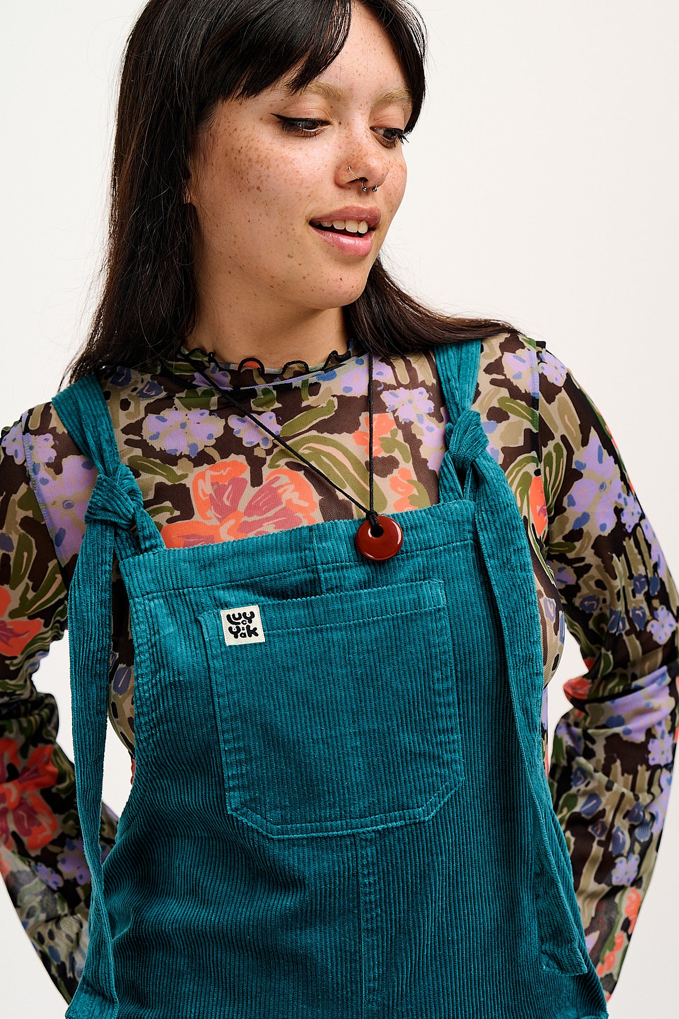 Jenny - Wide Leg Corduroy Dungarees in Teal