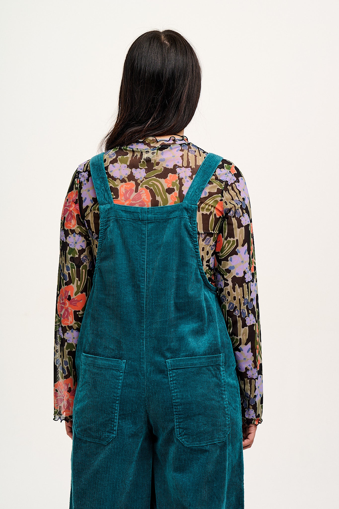 Jenny - Wide Leg Corduroy Dungarees in Teal