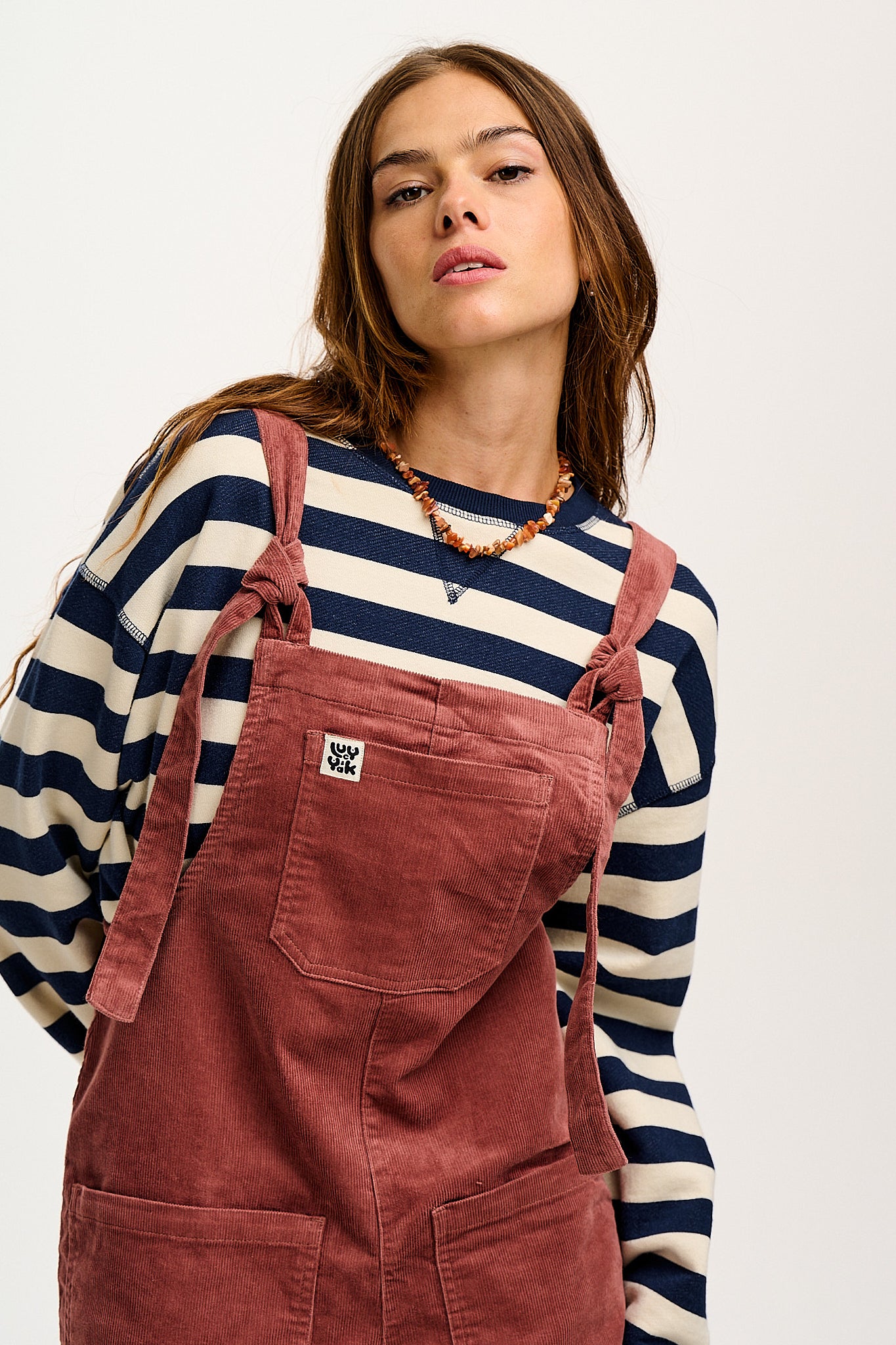 Jenny - Wide Leg Corduroy Dungarees Ash Pink