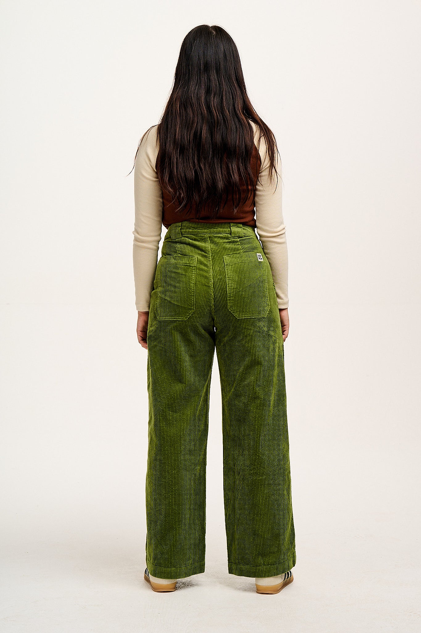 Delores - Wide Leg Corduroy Trousers in Pesto Green