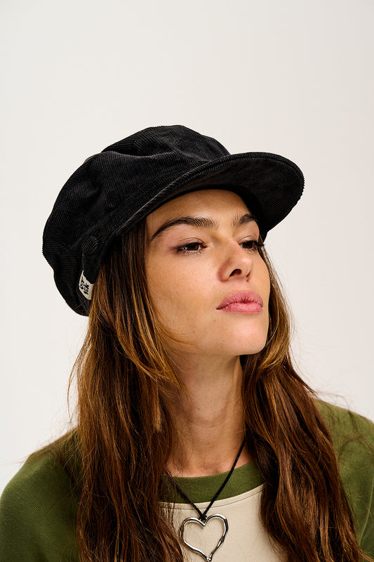 Simone - Baker Boy Corduroy Hat in Black