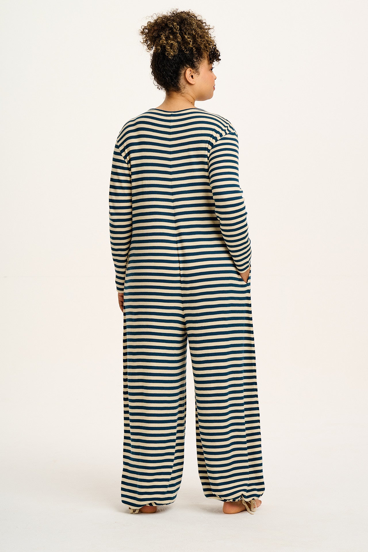 Eli - Relaxed Waffle Jumpsuit in Blue & Ecru Stripe