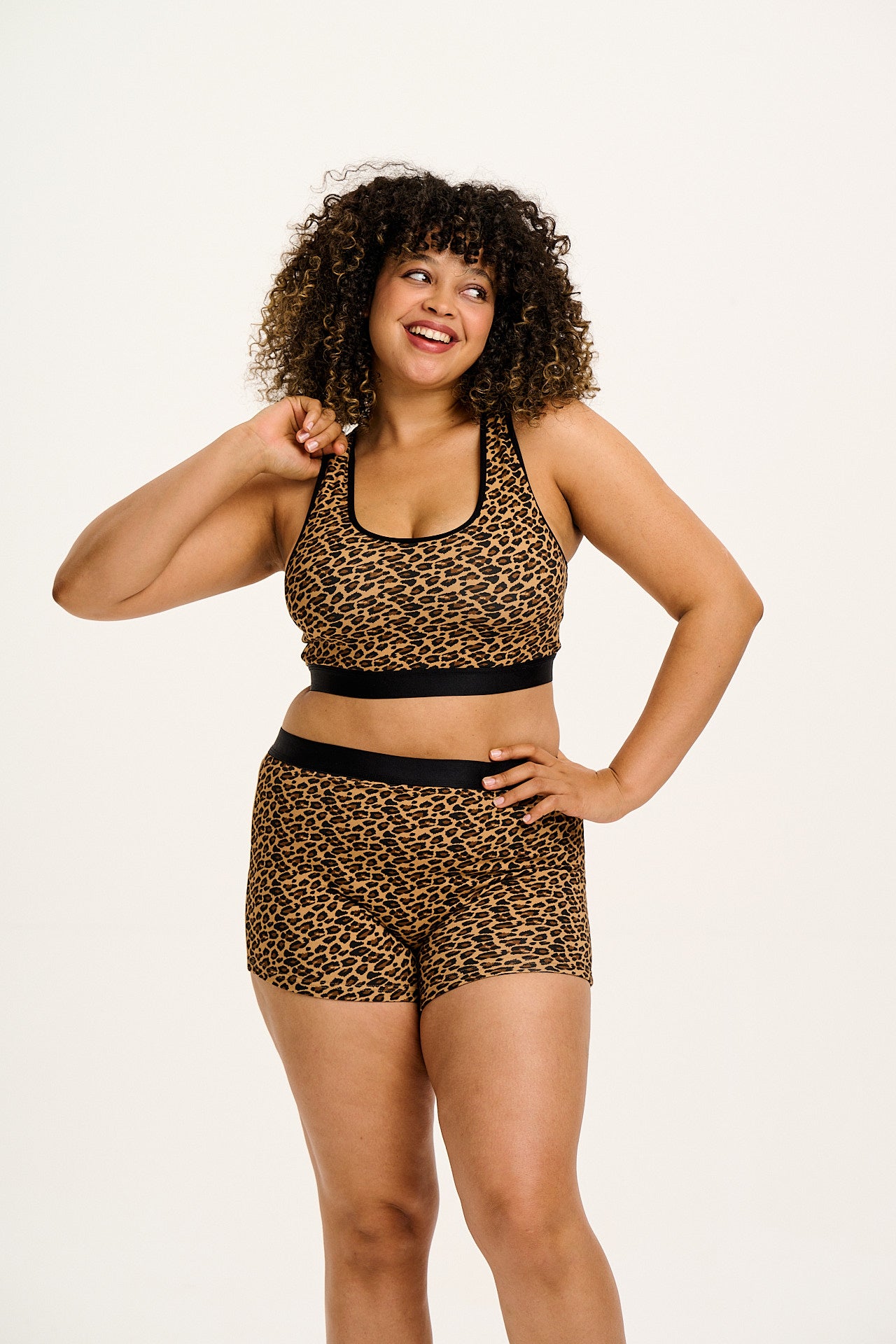 Iona - Racer Back Cotton & Bamboo Crop Top in Leopard Print