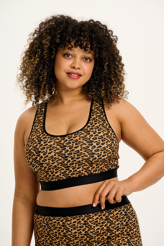 Iona - Racer Back Cotton & Bamboo Crop Top in Leopard Print