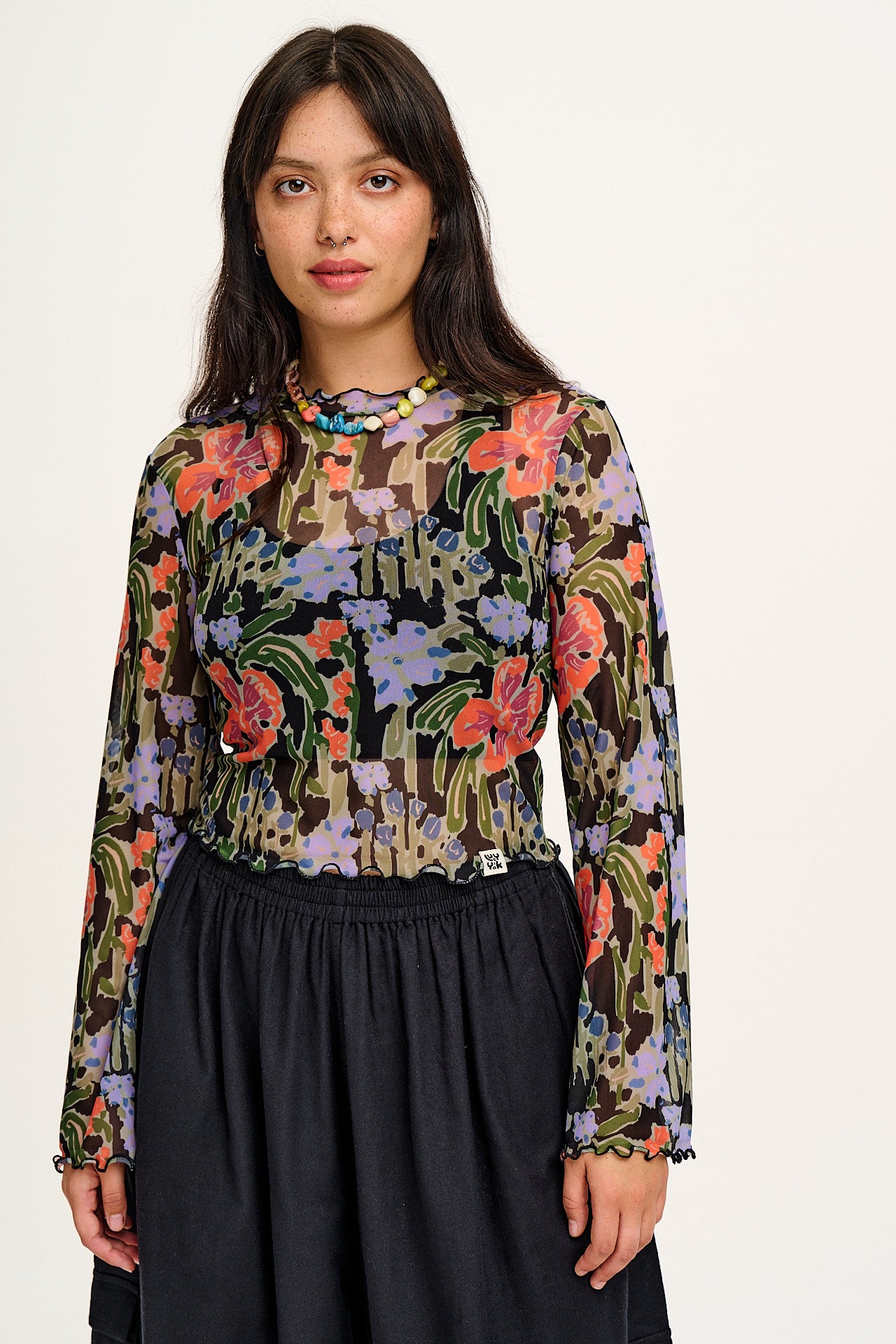 Perrie - Long Sleeve Mesh Top in Leilani Floral Print