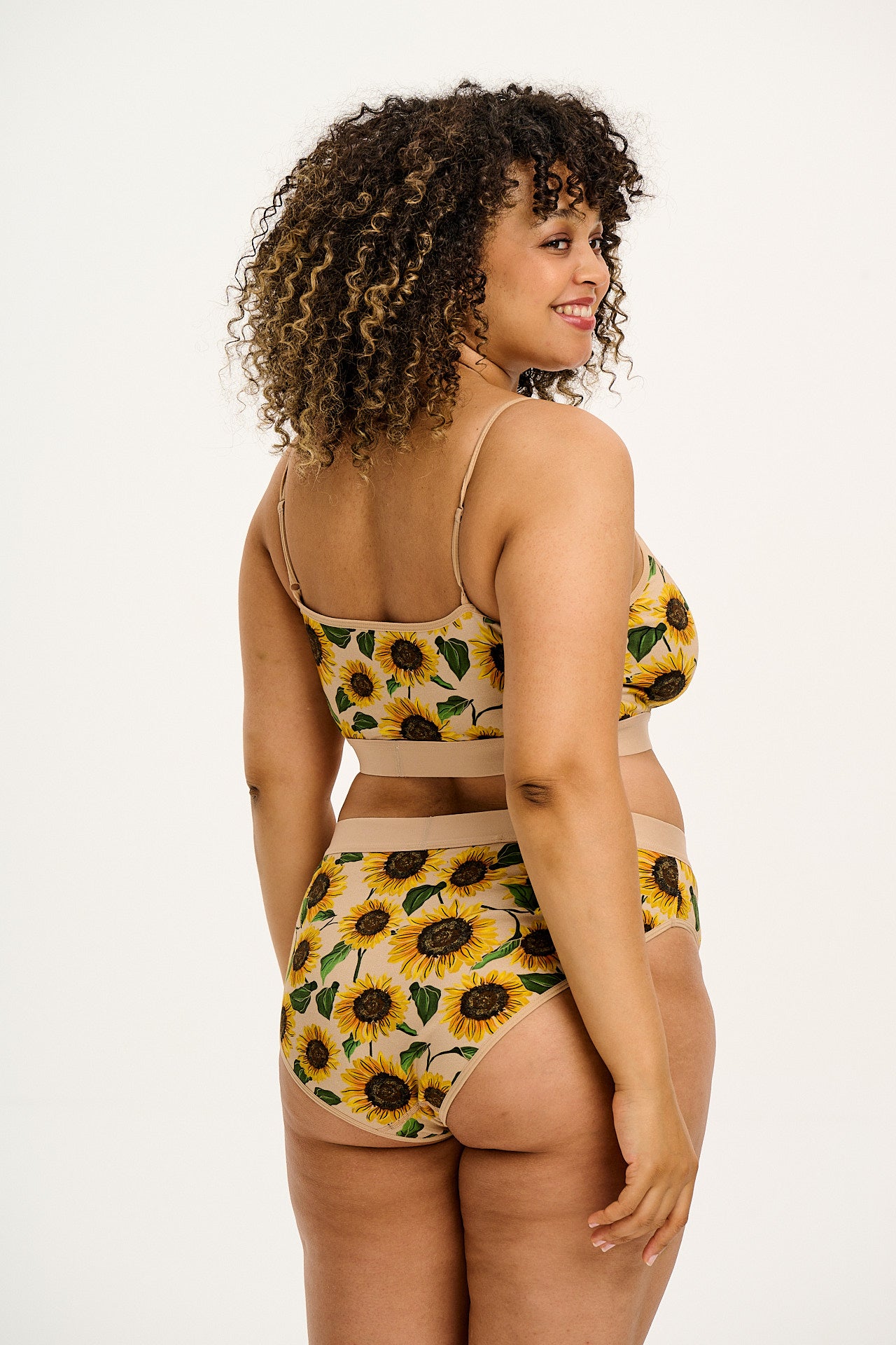 Cora - Cotton & Bamboo Bikini Pant in Cream Sunflower Print