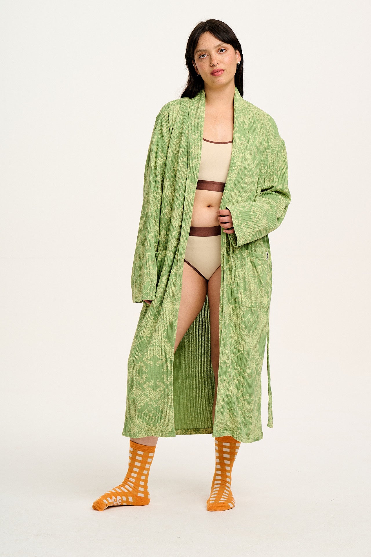 Braydon - Waffle Cotton Robe in Green Eldorado Print